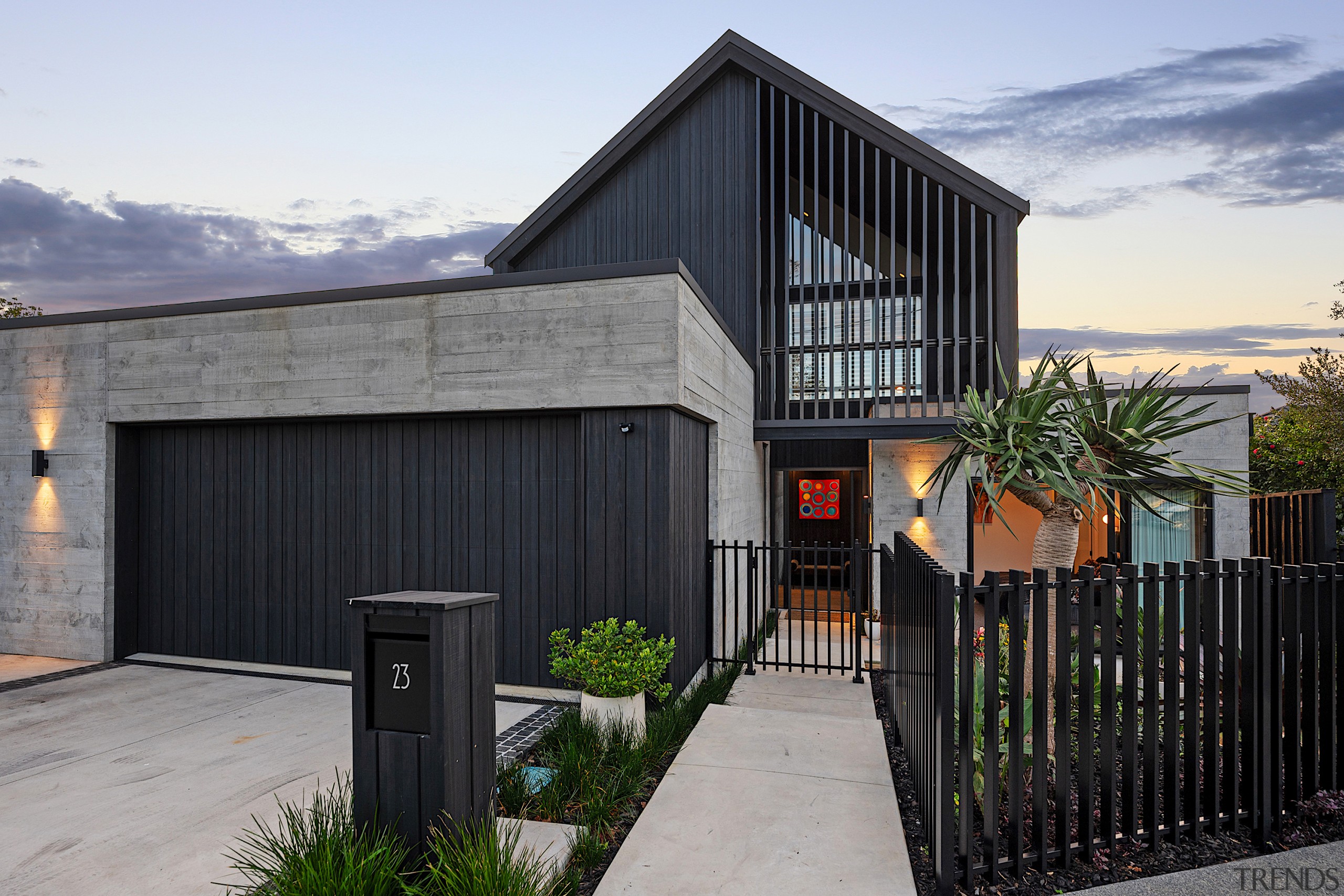 Street view of the gabled yet decidedly contemporary 