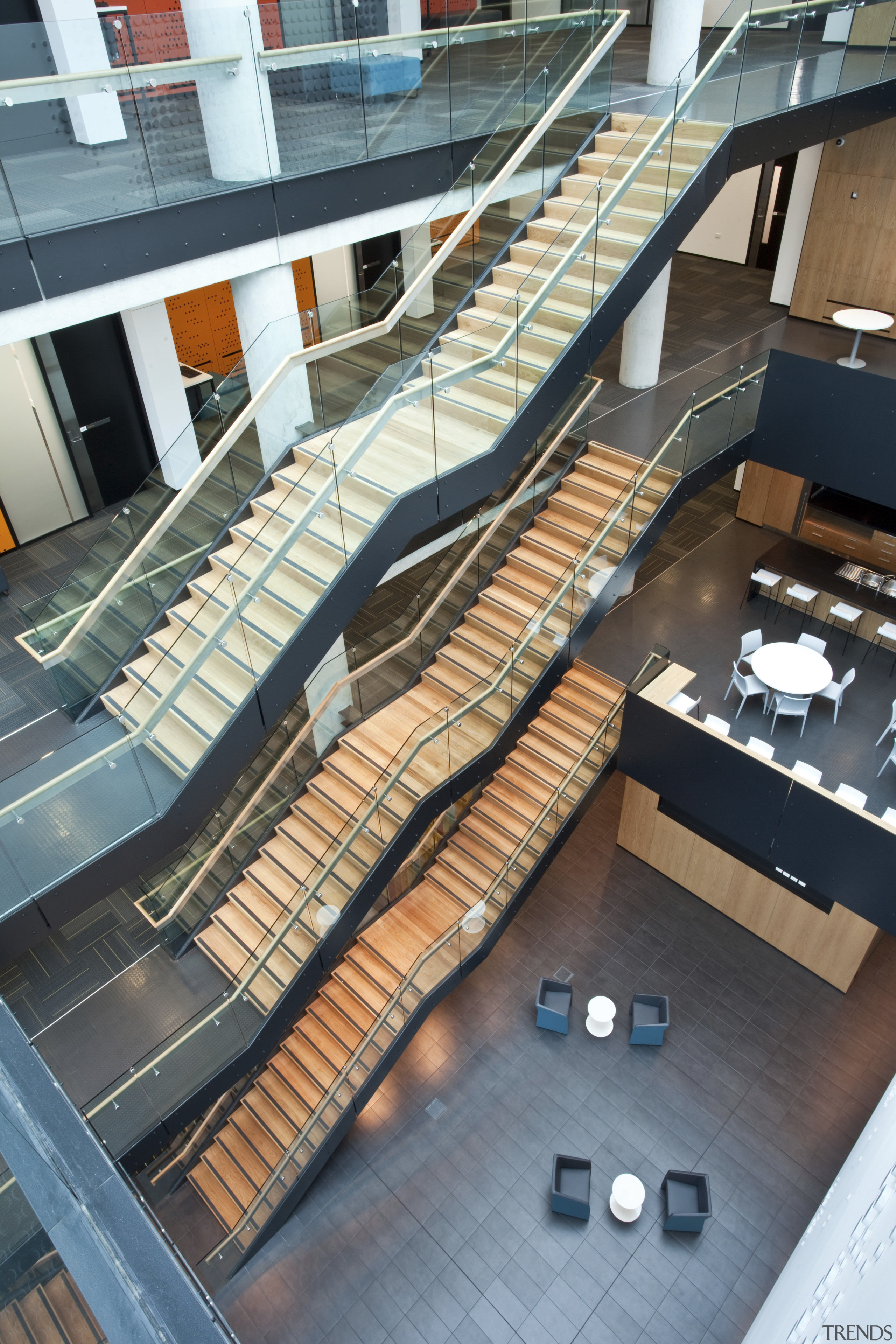 View showing different levels of stairs in university architecture, building, stairs