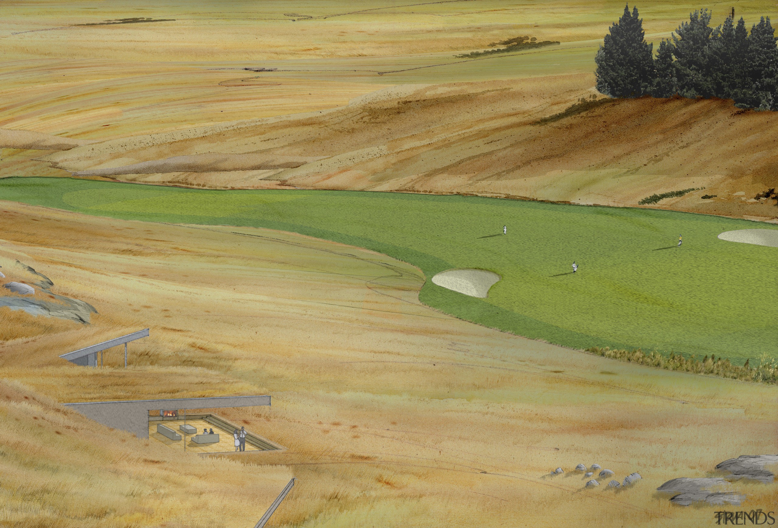 conceptual view of the residential lots proposed for ecoregion, ecosystem, field, grass, grass family, grassland, green, hill, landscape, meadow, painting, pasture, plain, prairie, rural area, sky, steppe, orange