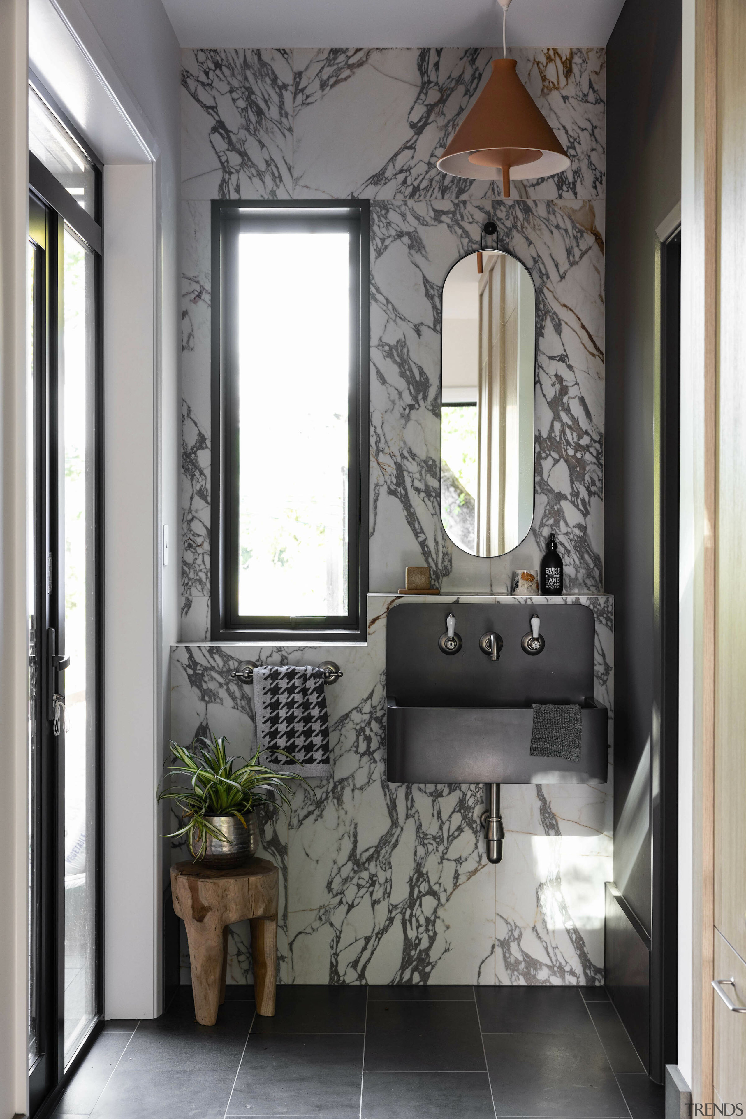 Marble-look powder room. - From farmhouse to farmstead 