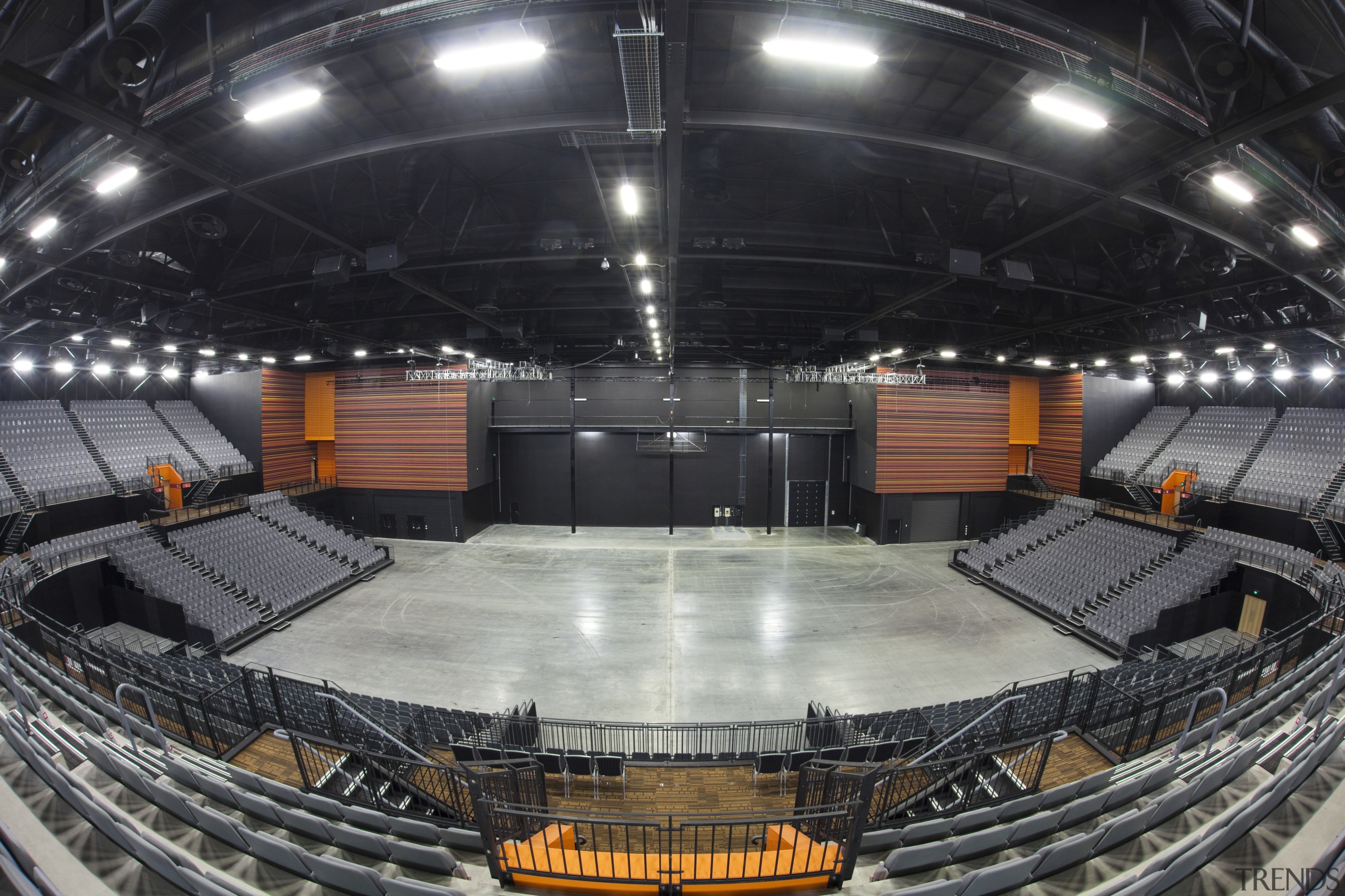 INternal view of CLaudlands arena, Hamilton. - INternal arena, hangar, sport venue, structure, black, gray