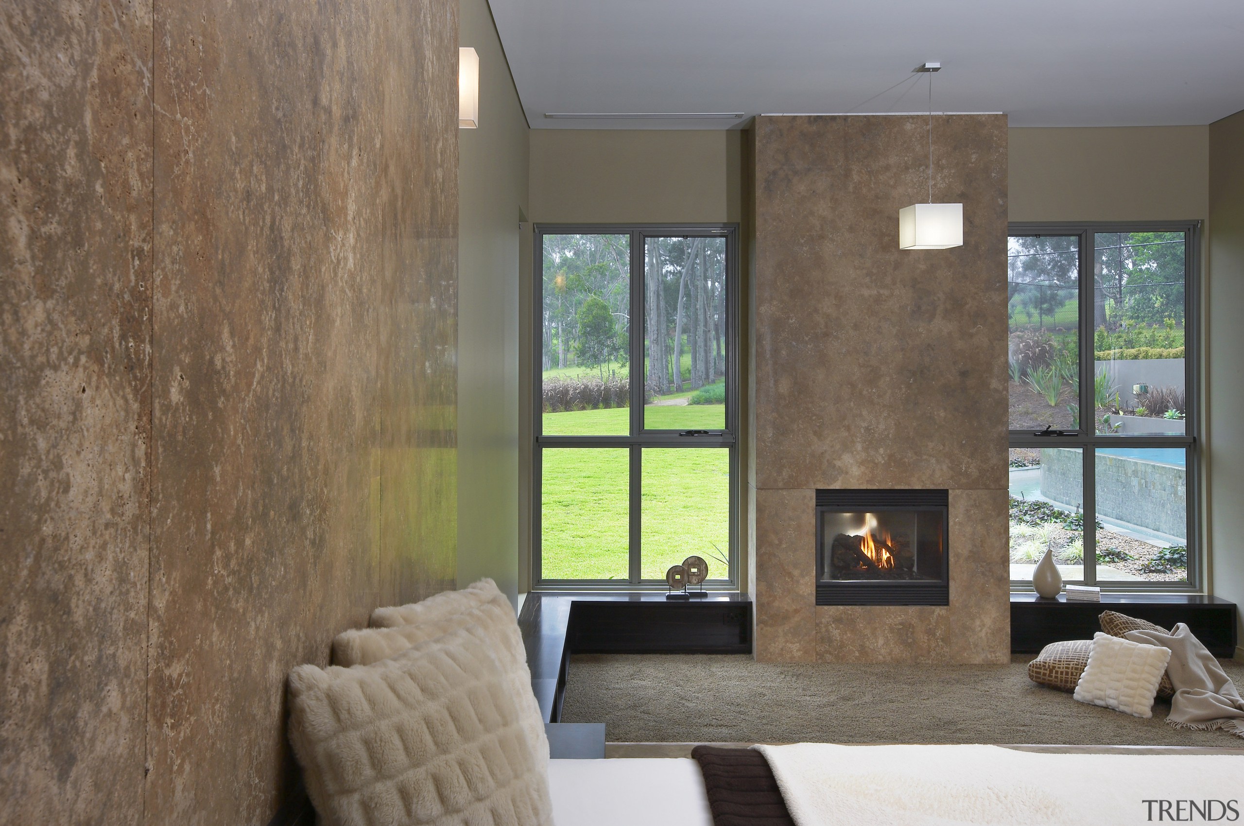 view of a living area which features a architecture, floor, hearth, home, house, interior design, living room, real estate, room, wall, window, brown, gray
