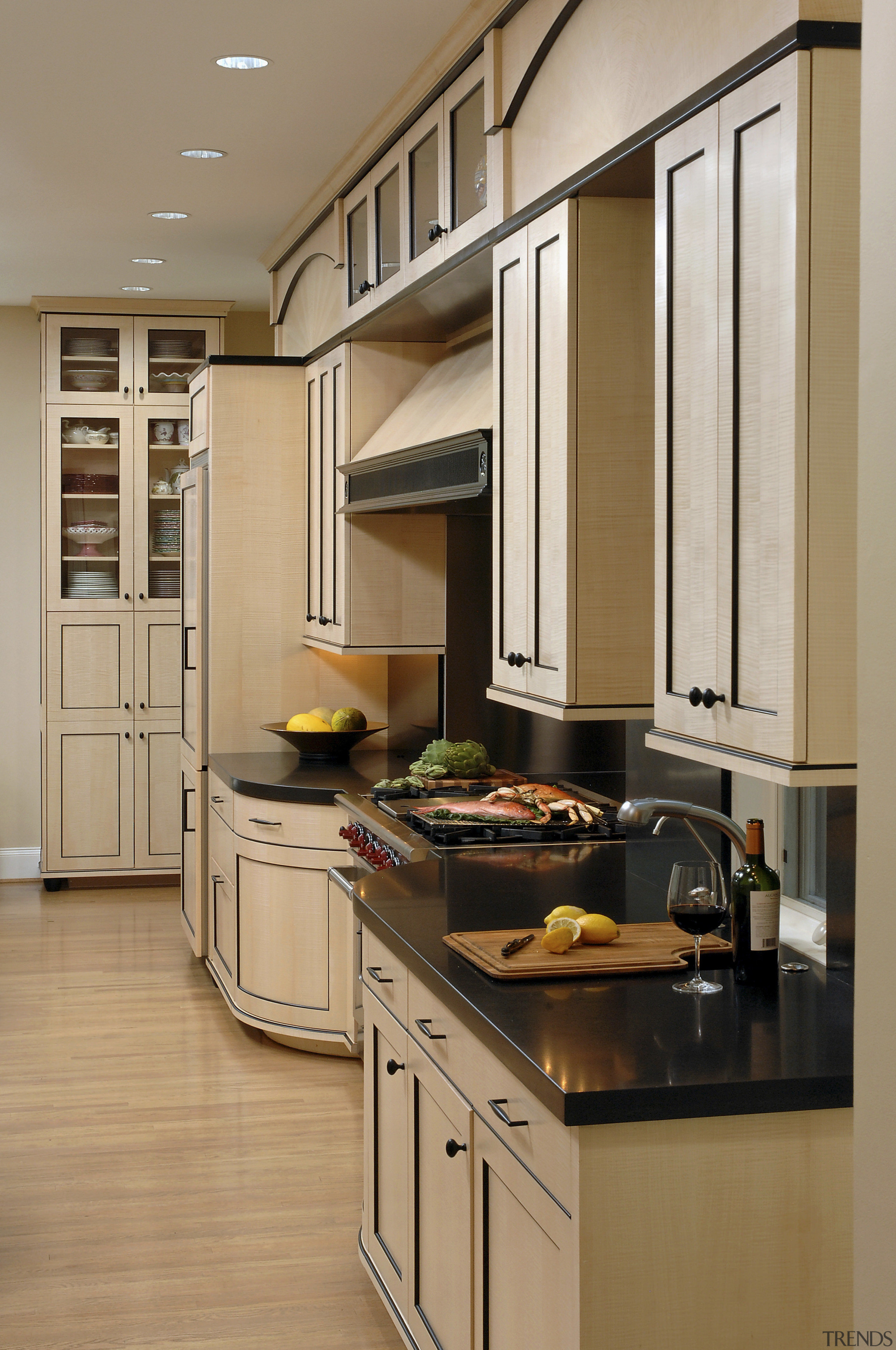 Designer Jennifer Gilmer, CKD, specified two islands for cabinetry, countertop, cuisine classique, home appliance, interior design, kitchen, room, brown, orange