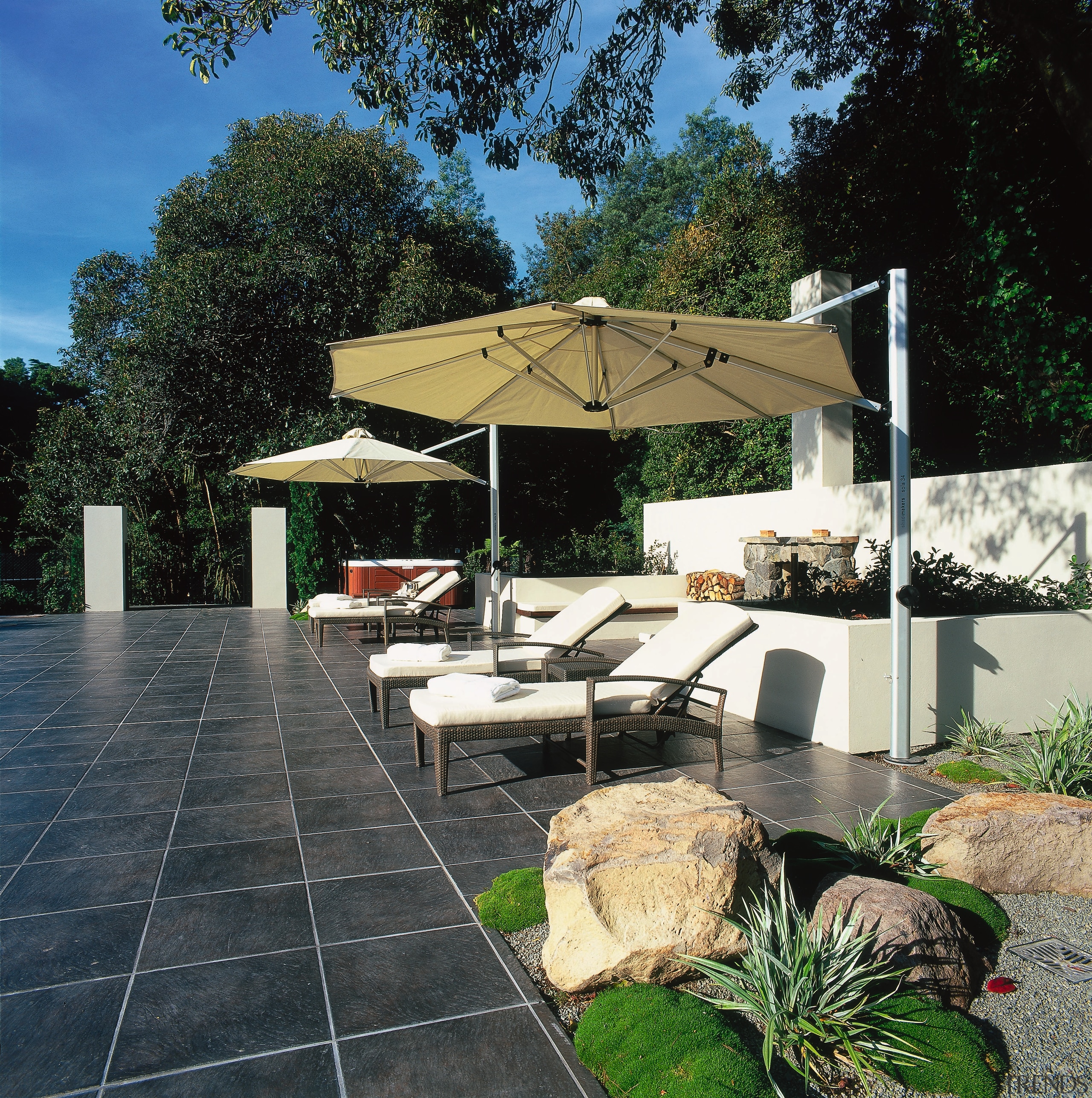 View of the outdoor living area - View backyard, canopy, outdoor structure, patio, real estate, shade, yard, black