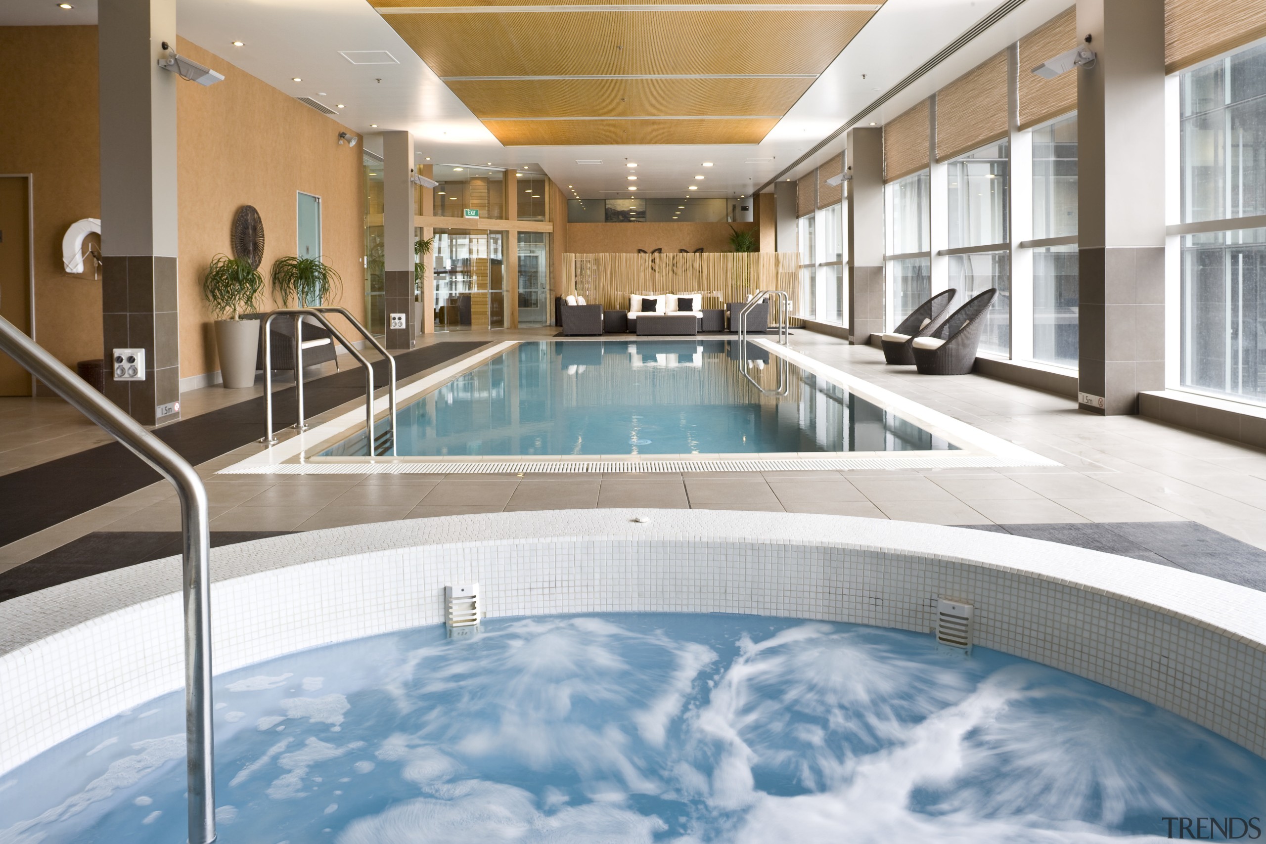 Image of pool and spa area in the apartment, estate, leisure, leisure centre, property, real estate, resort, resort town, swimming pool, thermae, water, white