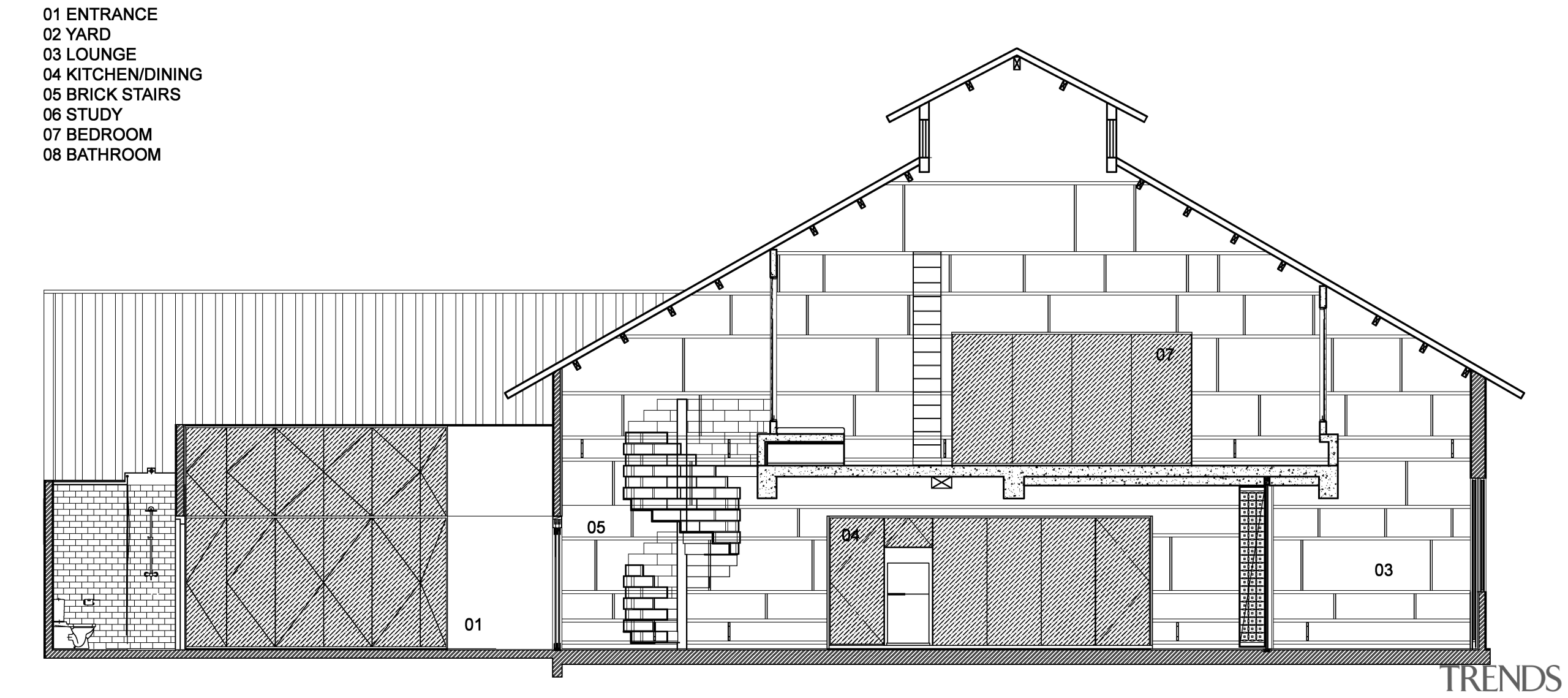 Cross section of an office-apartment conversion by Singapore architecture, area, black and white, design, diagram, drawing, elevation, facade, floor plan, home, house, line, plan, product design, residential area, roof, shed, structure, technical drawing, white