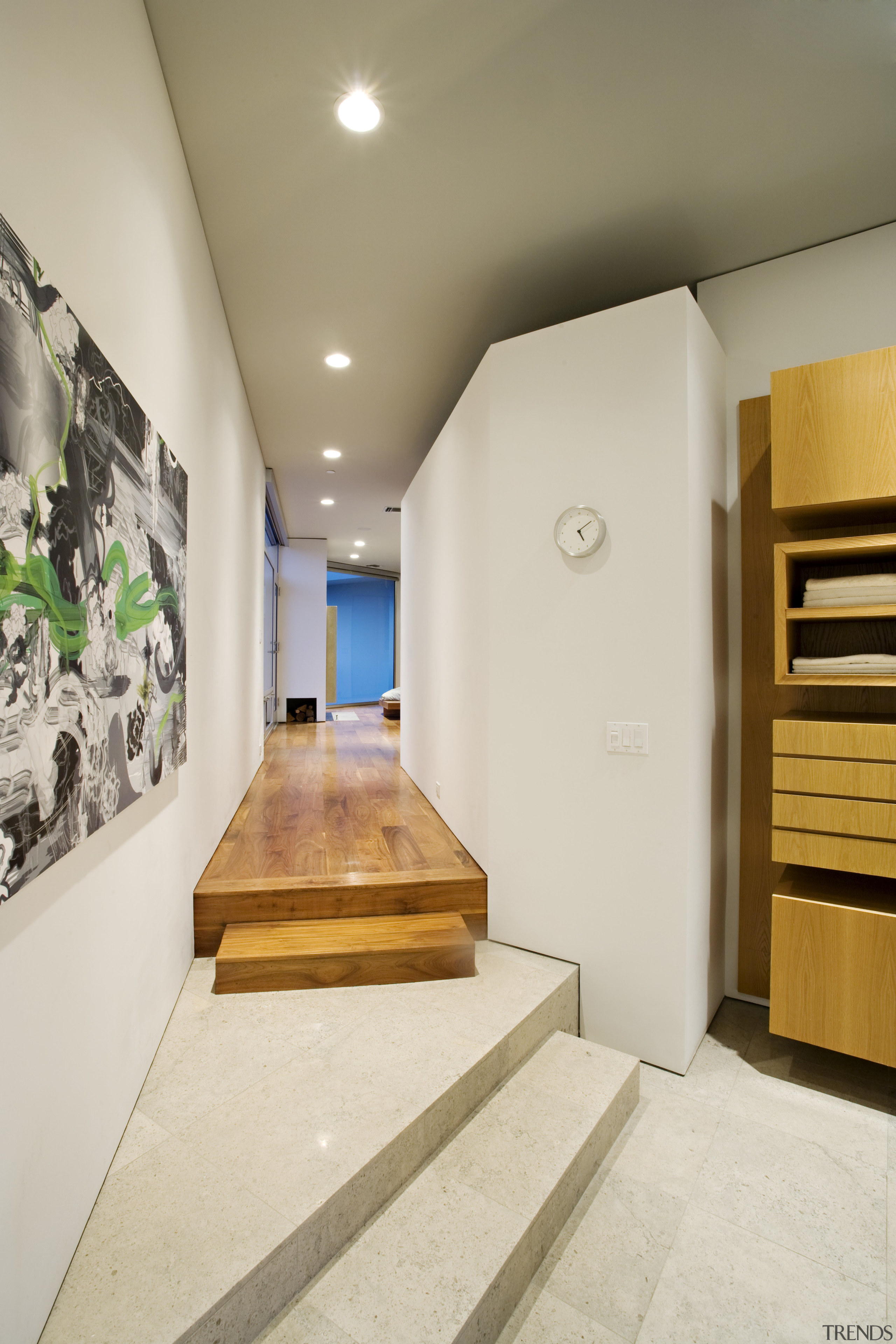 View of the passage way which connects the architecture, ceiling, floor, flooring, interior design, lobby, real estate, wall, gray, brown