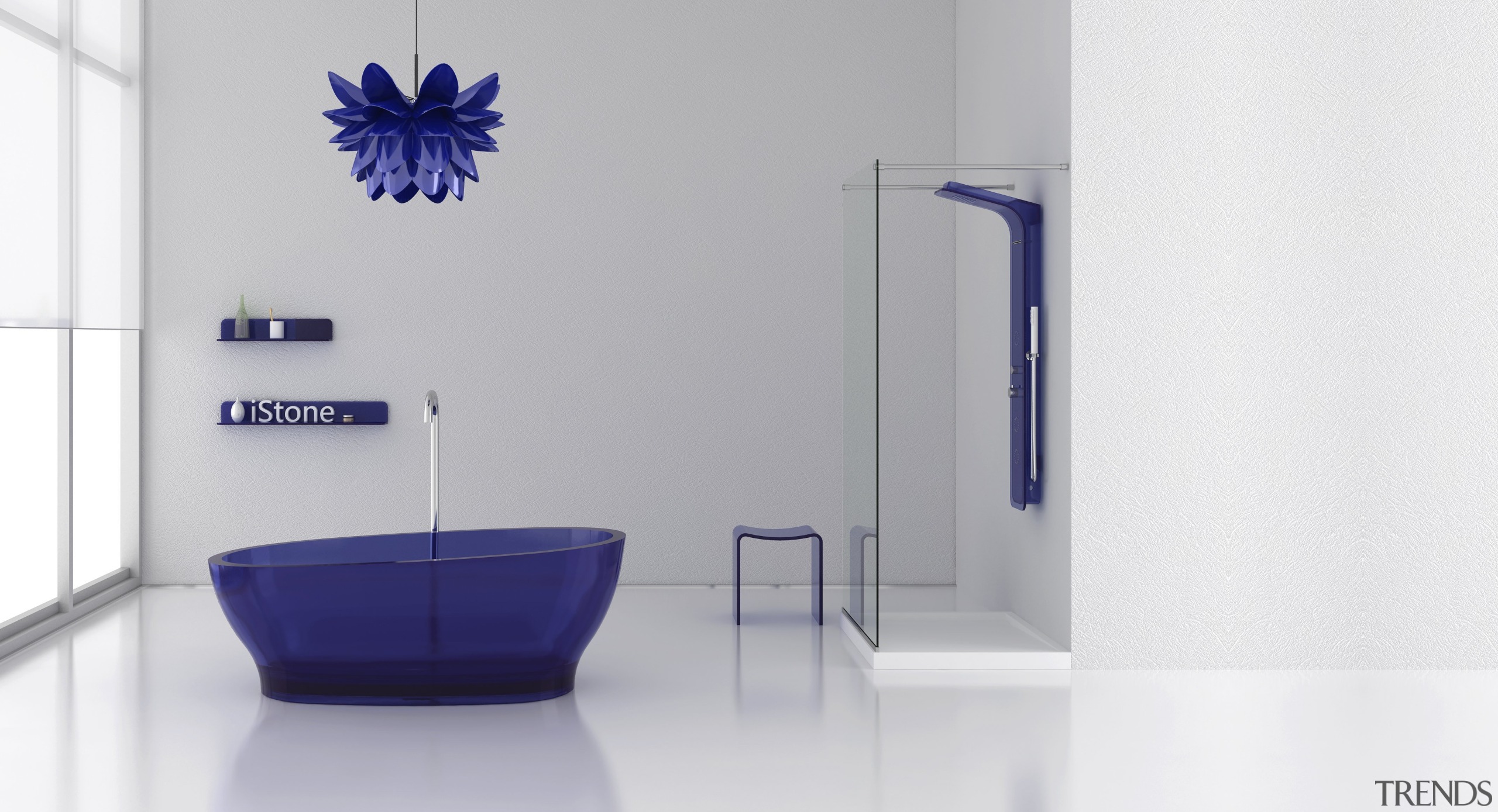 Famed Italian industrial designers ZAAFDesigns has broken the bathroom, blue, interior design, plumbing fixture, product design, purple, tap, white