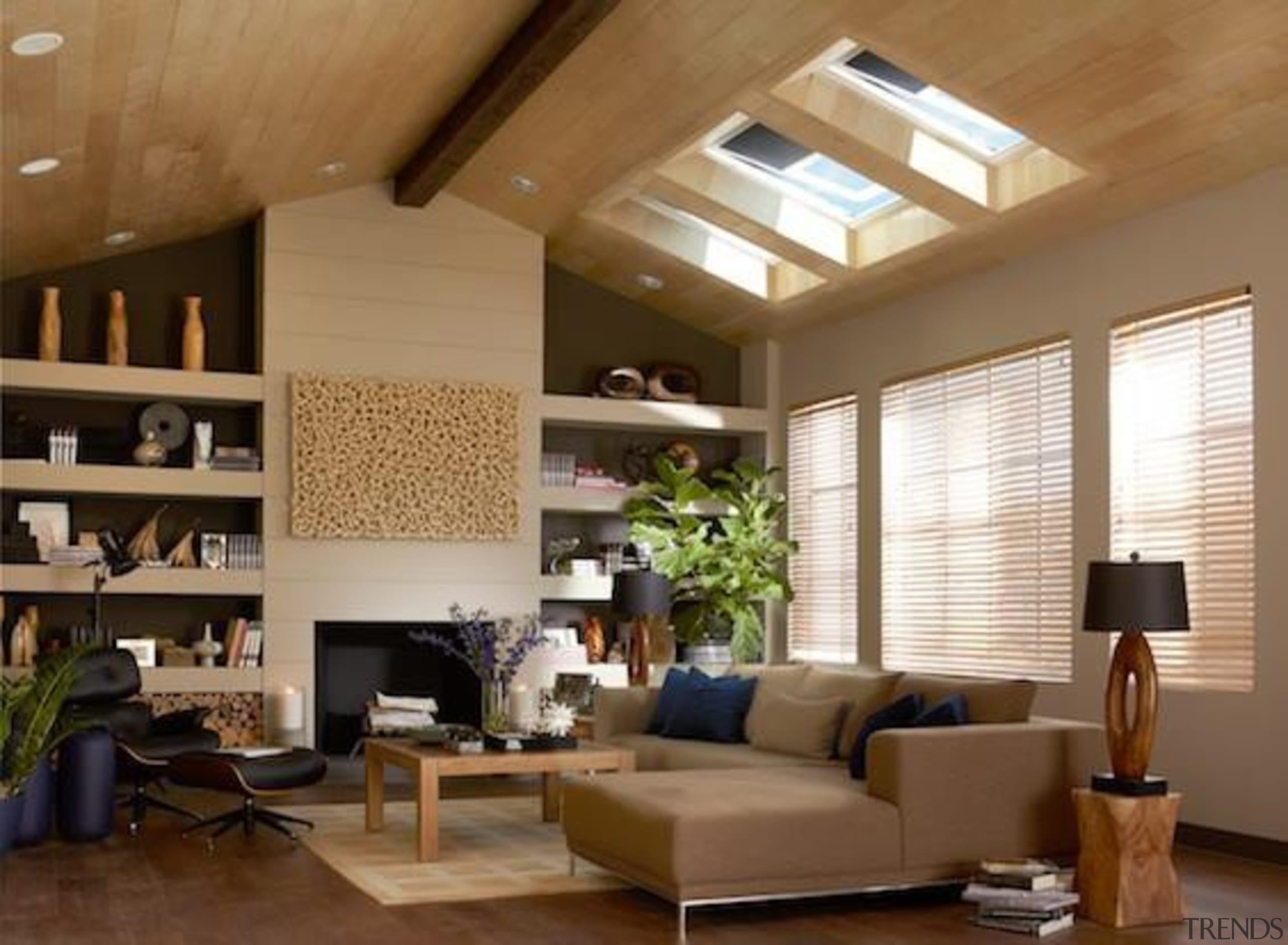 pglint05657 copy.jpg - pglint05657_copy.jpg - ceiling | daylighting ceiling, daylighting, home, interior design, living room, room, wall, window, wood, brown