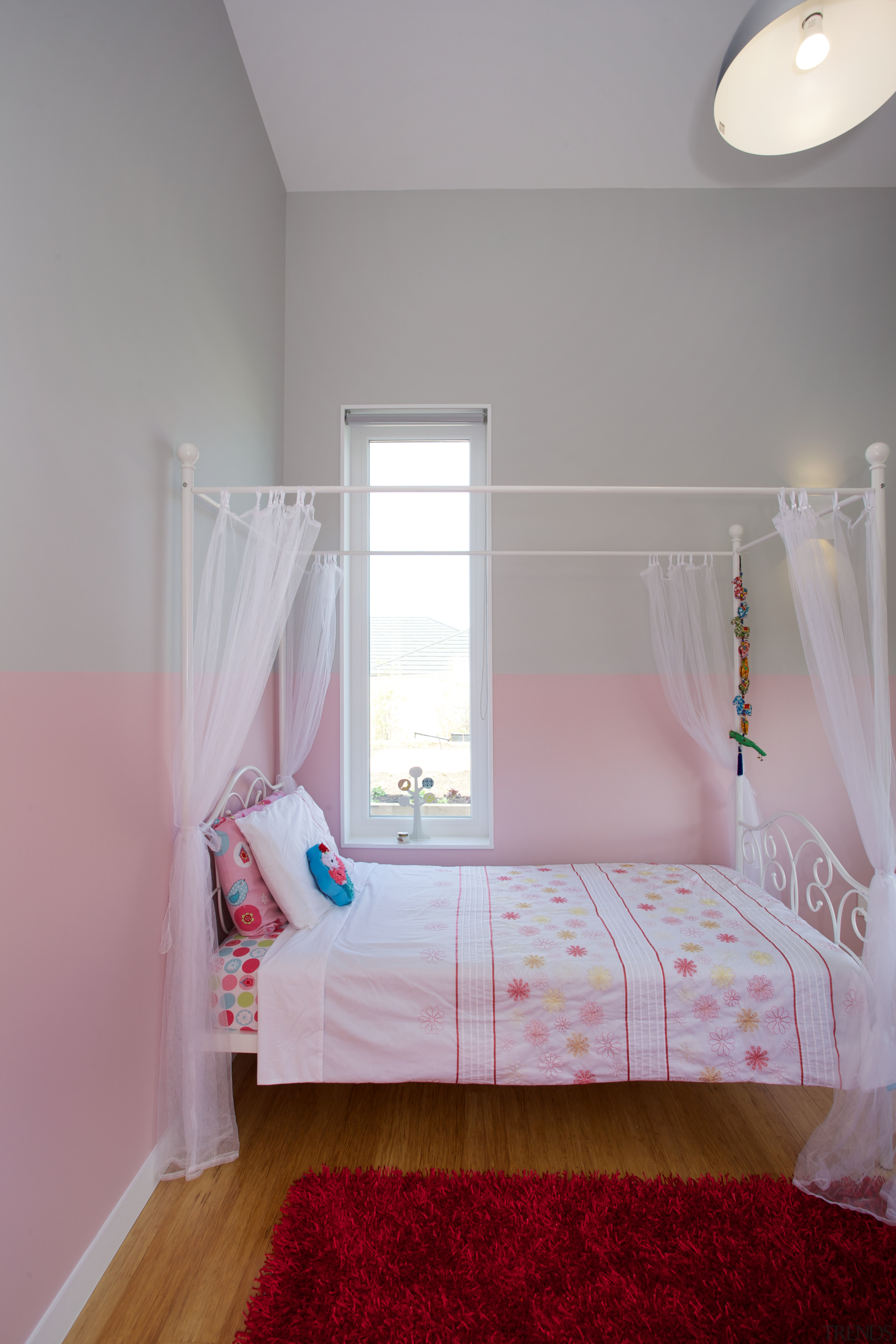 Dulux Smugglers Cove  a soft pink  architecture, bed, bed frame, bed sheet, bedding, bedroom, ceiling, daylighting, floor, furniture, home, house, interior design, product, real estate, room, textile, wall, window, wood, gray