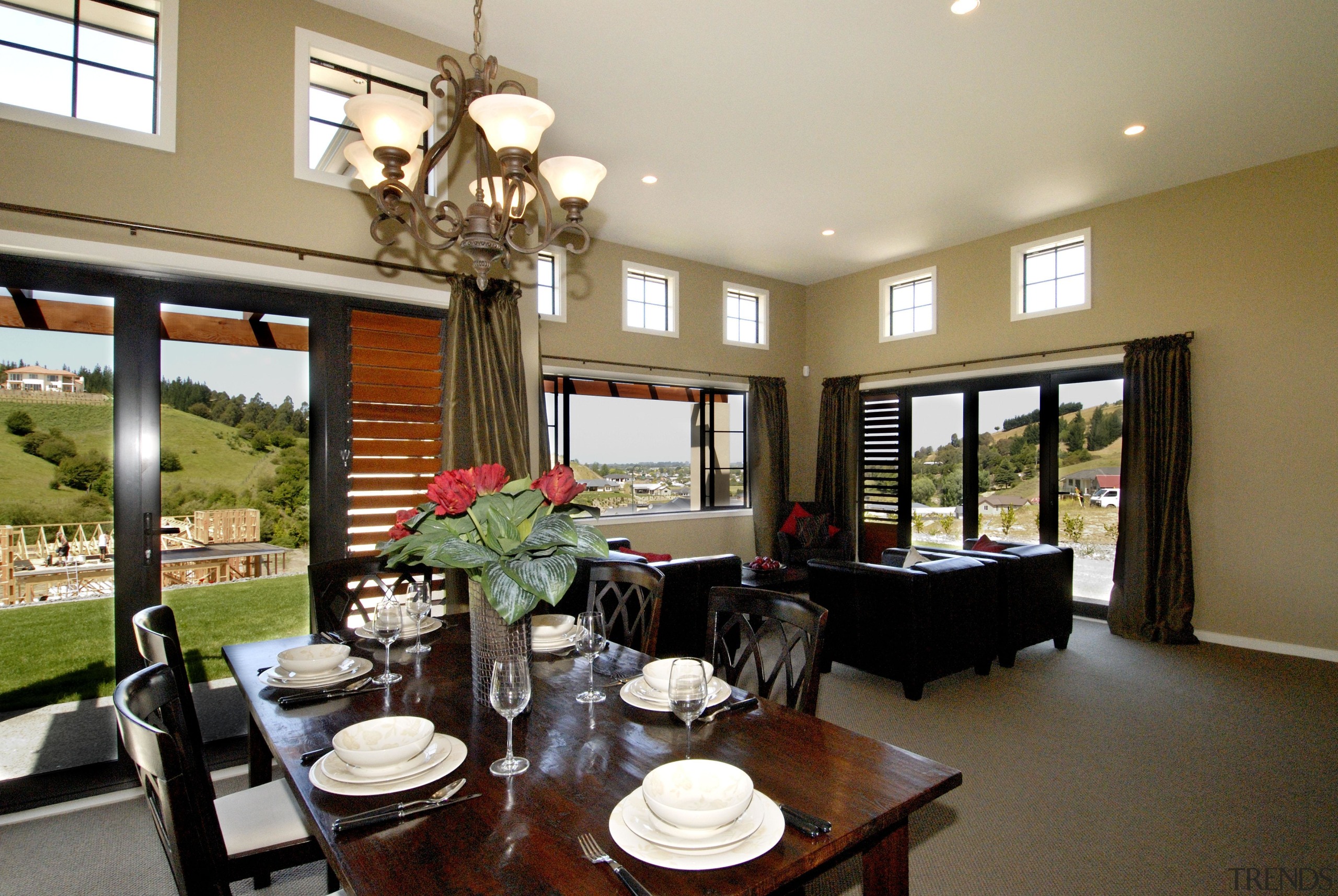 Dining family area with dark furniture in Milan ceiling, dining room, estate, home, interior design, living room, property, real estate, room, window, brown, gray