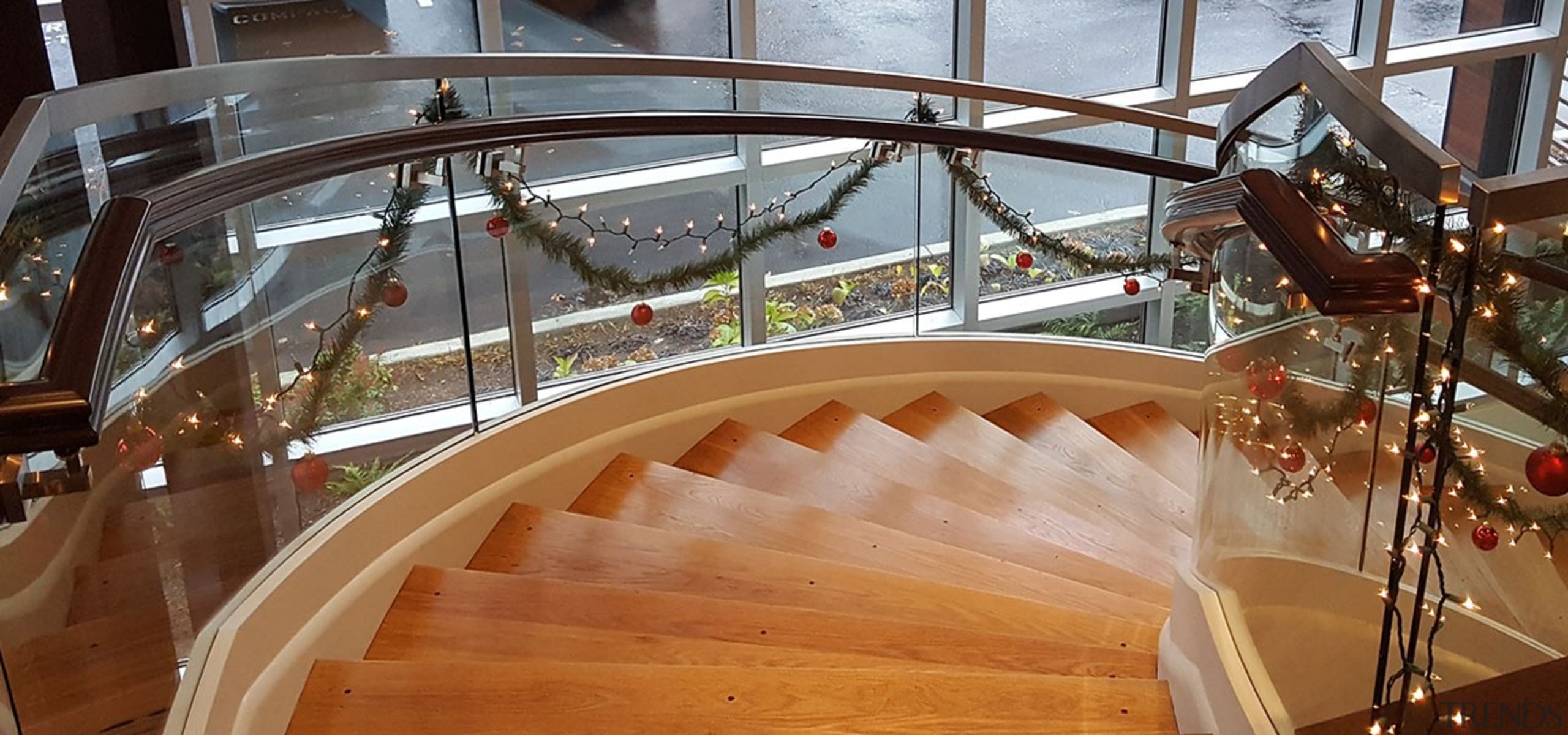 Aegis Living 02 - architecture | deck | architecture, deck, floor, handrail, hardwood, spiral, stairs, wood, wood flooring, brown, gray