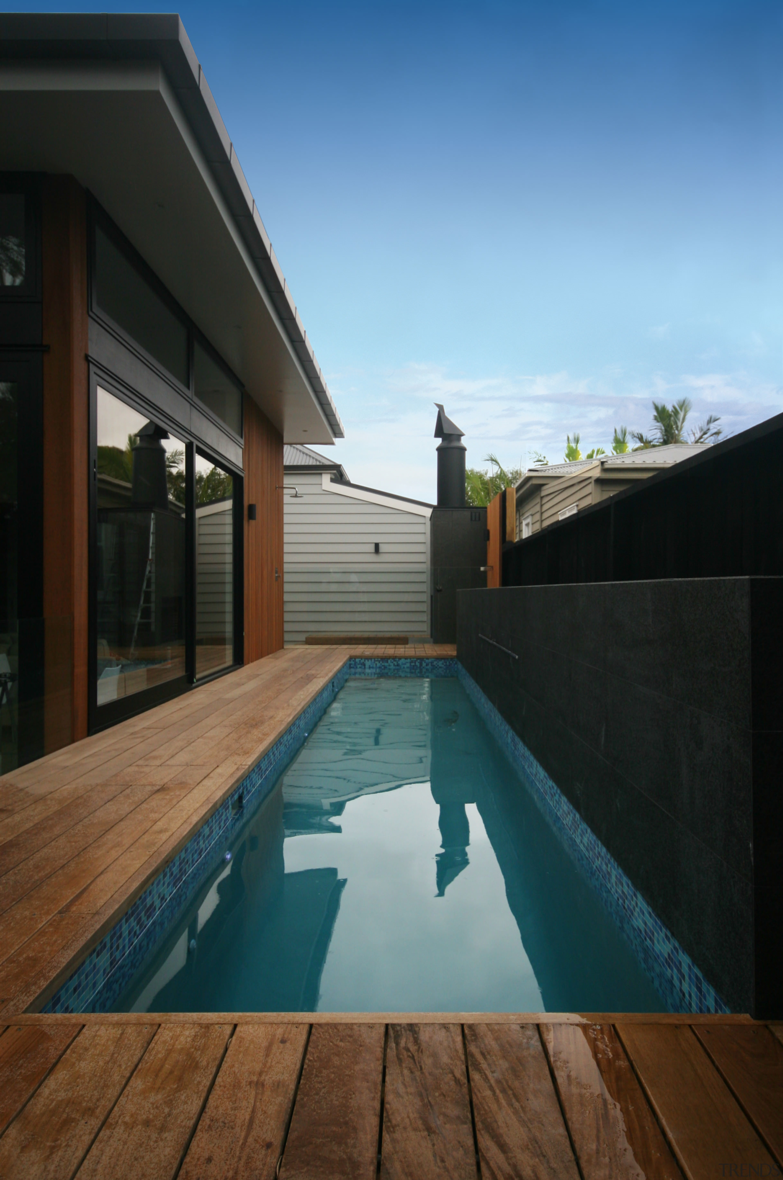 If you are time poor, Executive Pools offers architecture, daylighting, estate, home, house, property, real estate, reflection, sky, swimming pool, water, wood, black