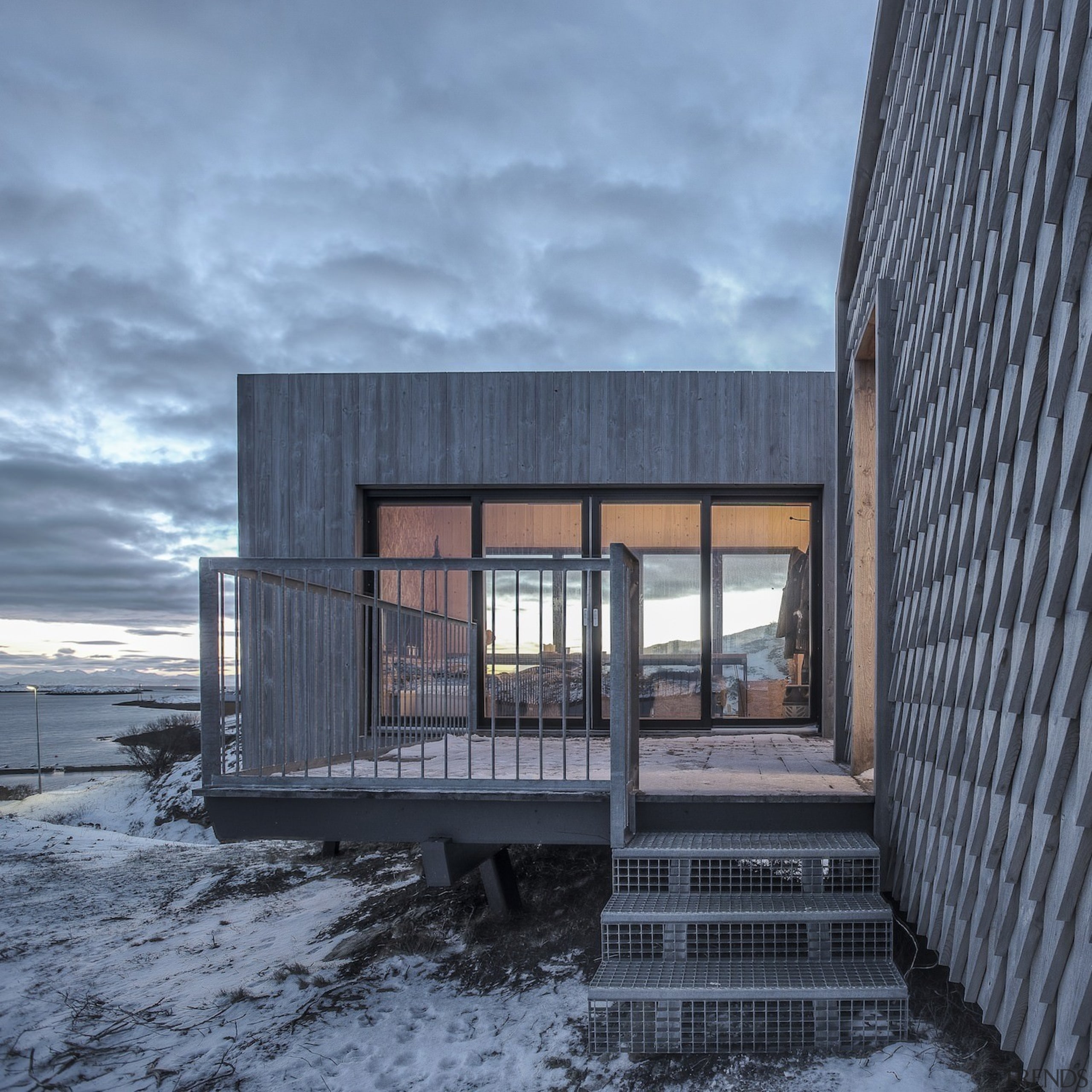 Architect: TYIN tegnestue ArchitectsPhotographer: Pasi Aalto / architecture, building, cloud, facade, home, house, real estate, reflection, sky, window, winter, teal, gray