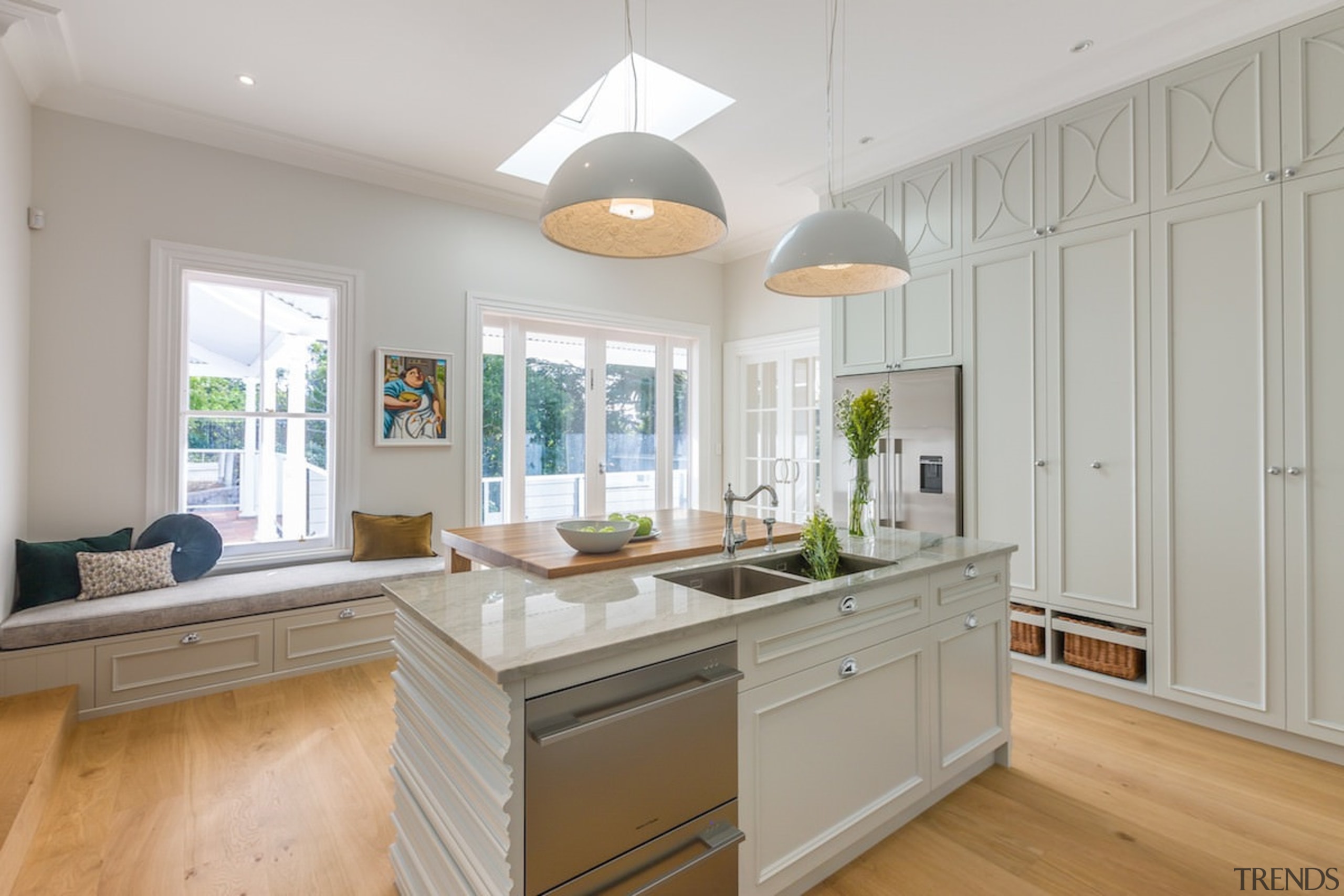 Moving the dishwashers to the island is a cabinetry, ceiling, countertop, cuisine classique, estate, floor, home, interior design, kitchen, property, real estate, room, window, gray