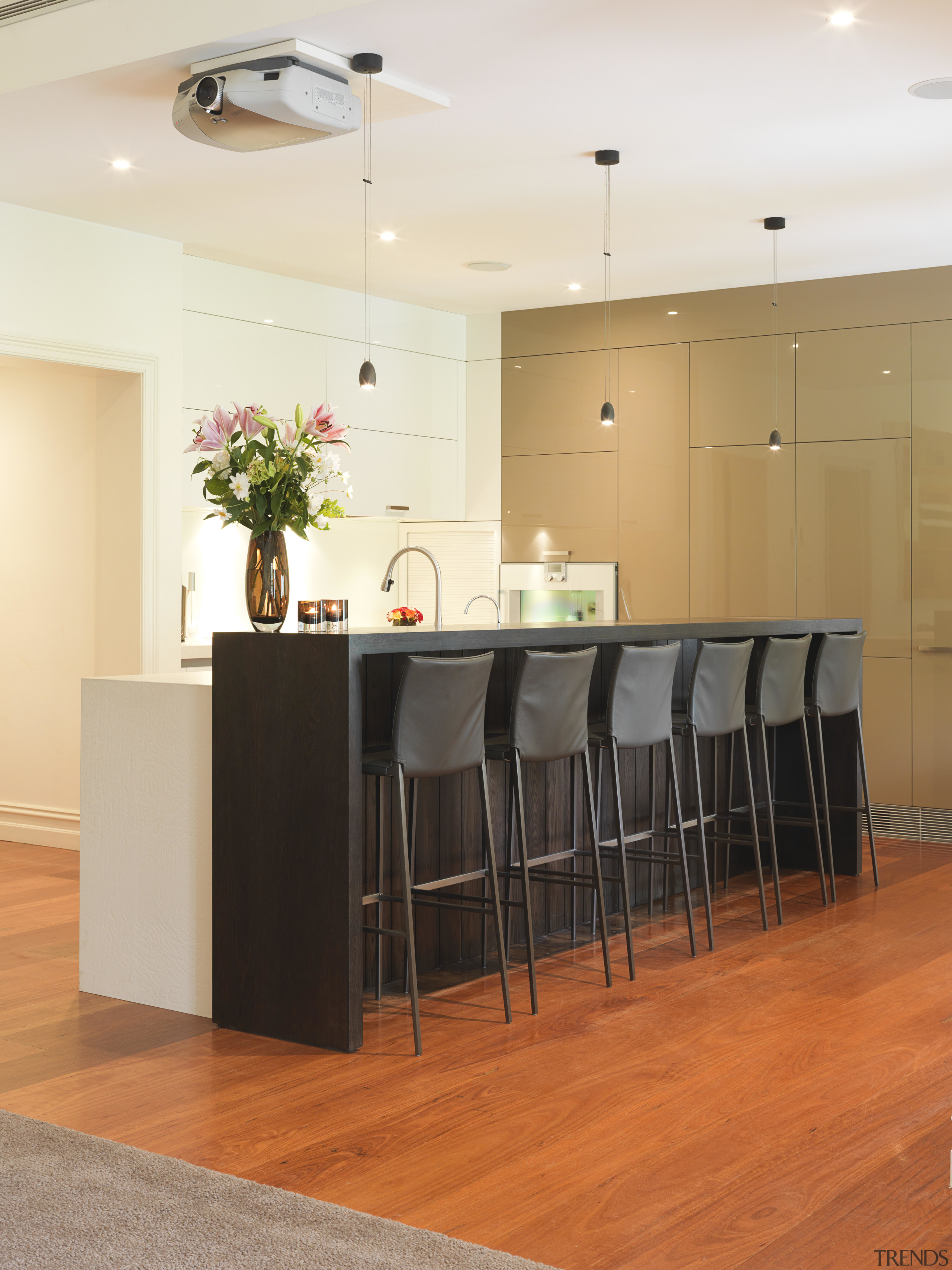 Warm colours featured in this traditional kitchen - ceiling, floor, flooring, furniture, hardwood, interior design, laminate flooring, table, wood flooring, white, orange