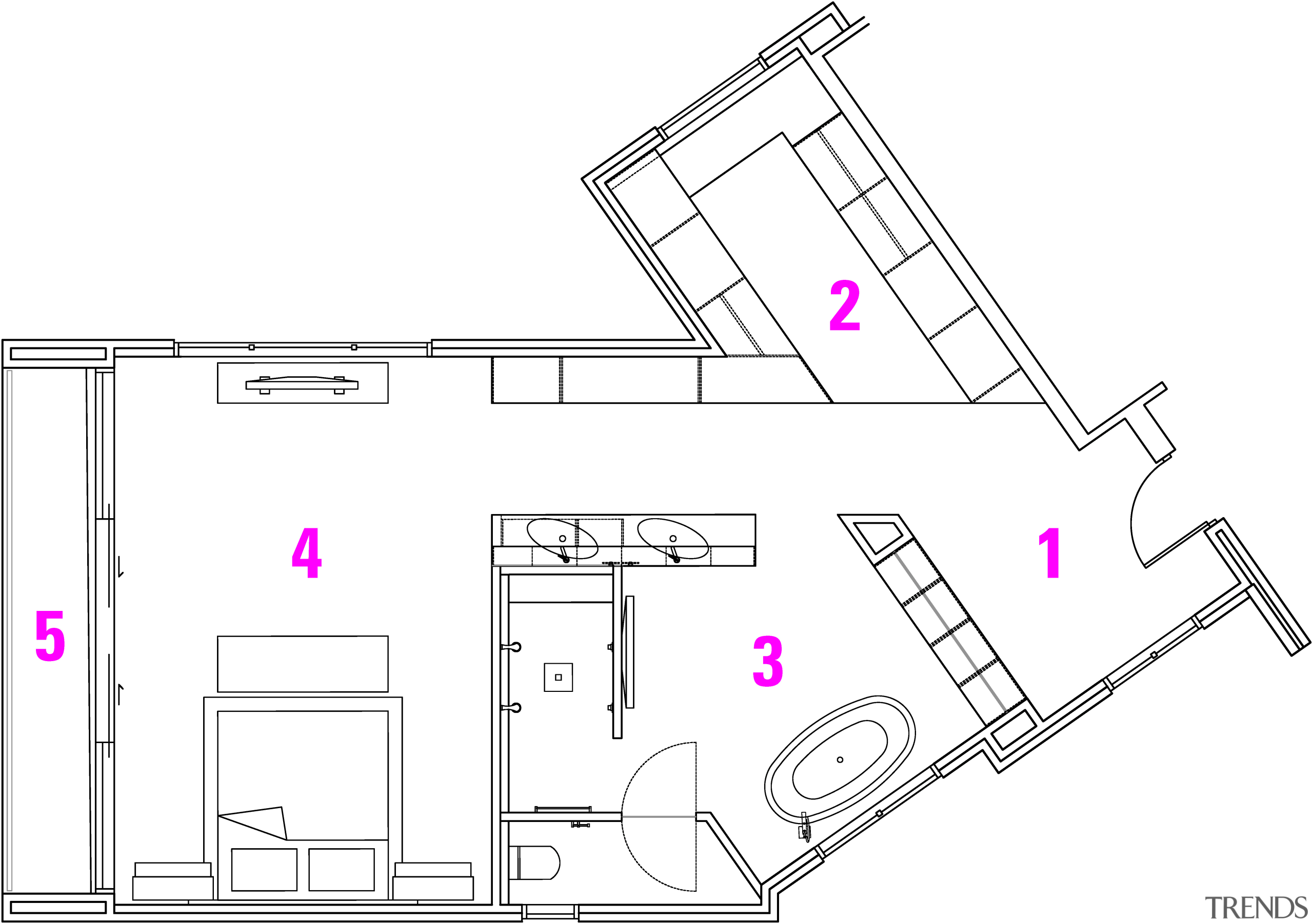 ​​​​​​​Plan of master suite designed by Sonja McAuliffe:1 white