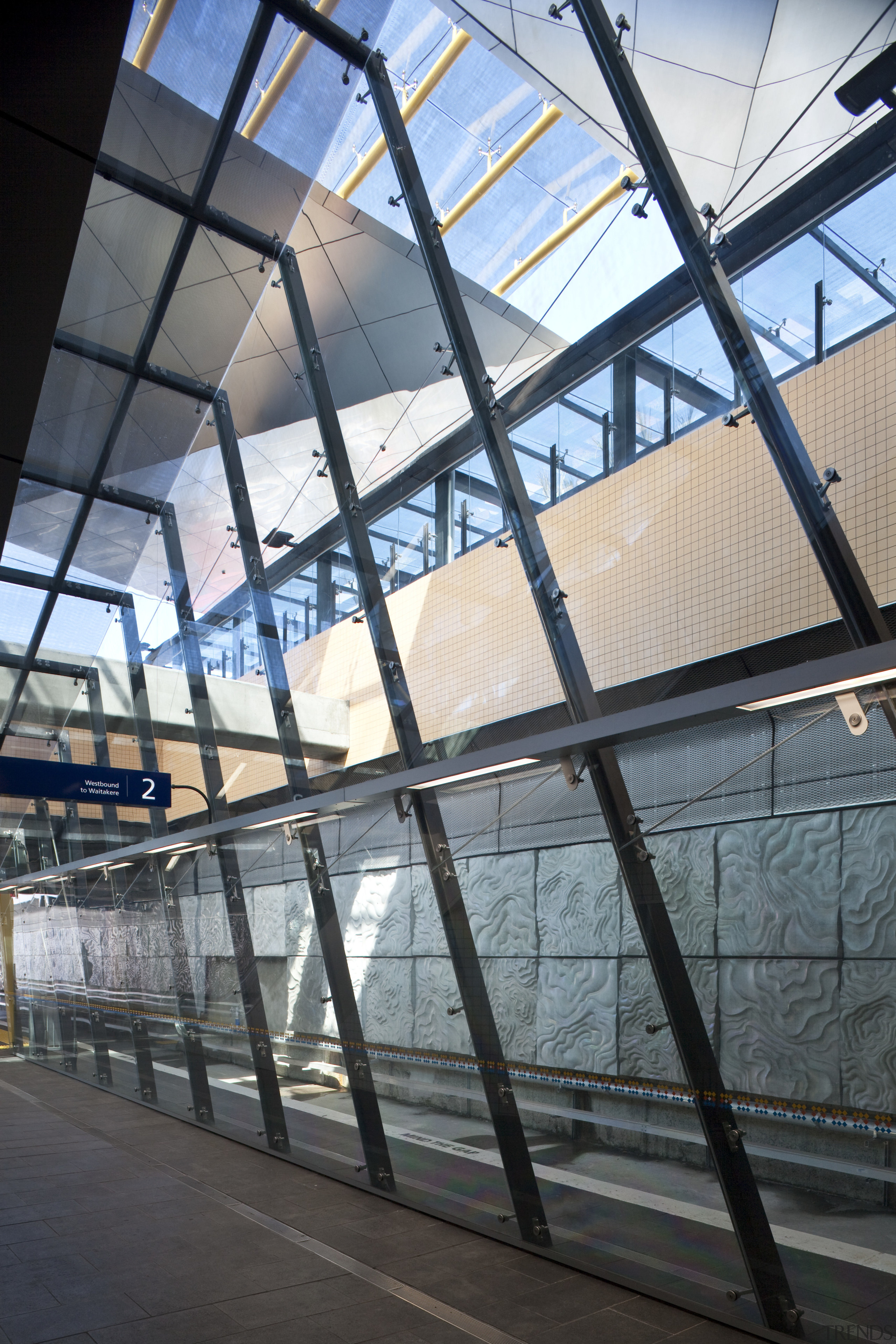 View of the renovated New Lynn Railway Station architecture, building, daylighting, daytime, facade, glass, metropolitan area, roof, structure, window, black, gray