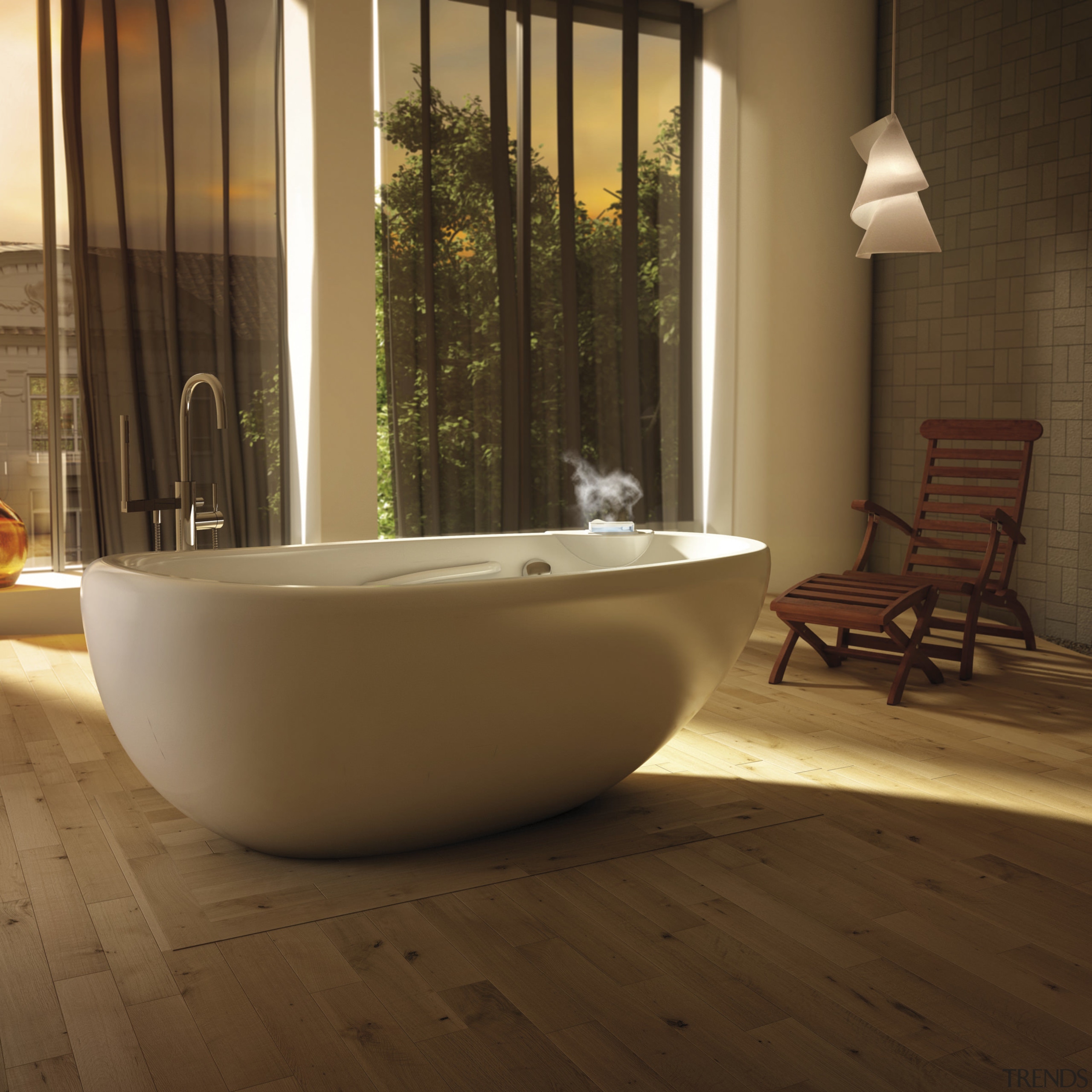 Bain Ultras Insperience Bathroom gives new meaning to bathroom, bathtub, floor, flooring, hardwood, interior design, laminate flooring, plumbing fixture, room, tile, wood, wood flooring, brown