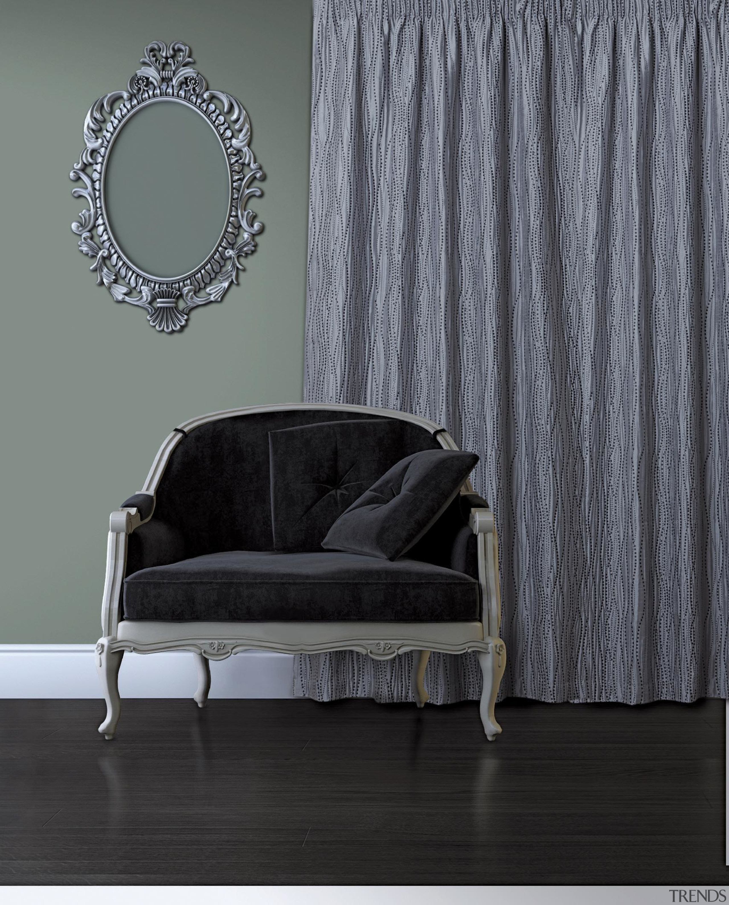 Frequency Room Hydra - chair | couch | chair, couch, curtain, floor, furniture, interior design, table, textile, wall, window, window covering, window treatment, gray, black
