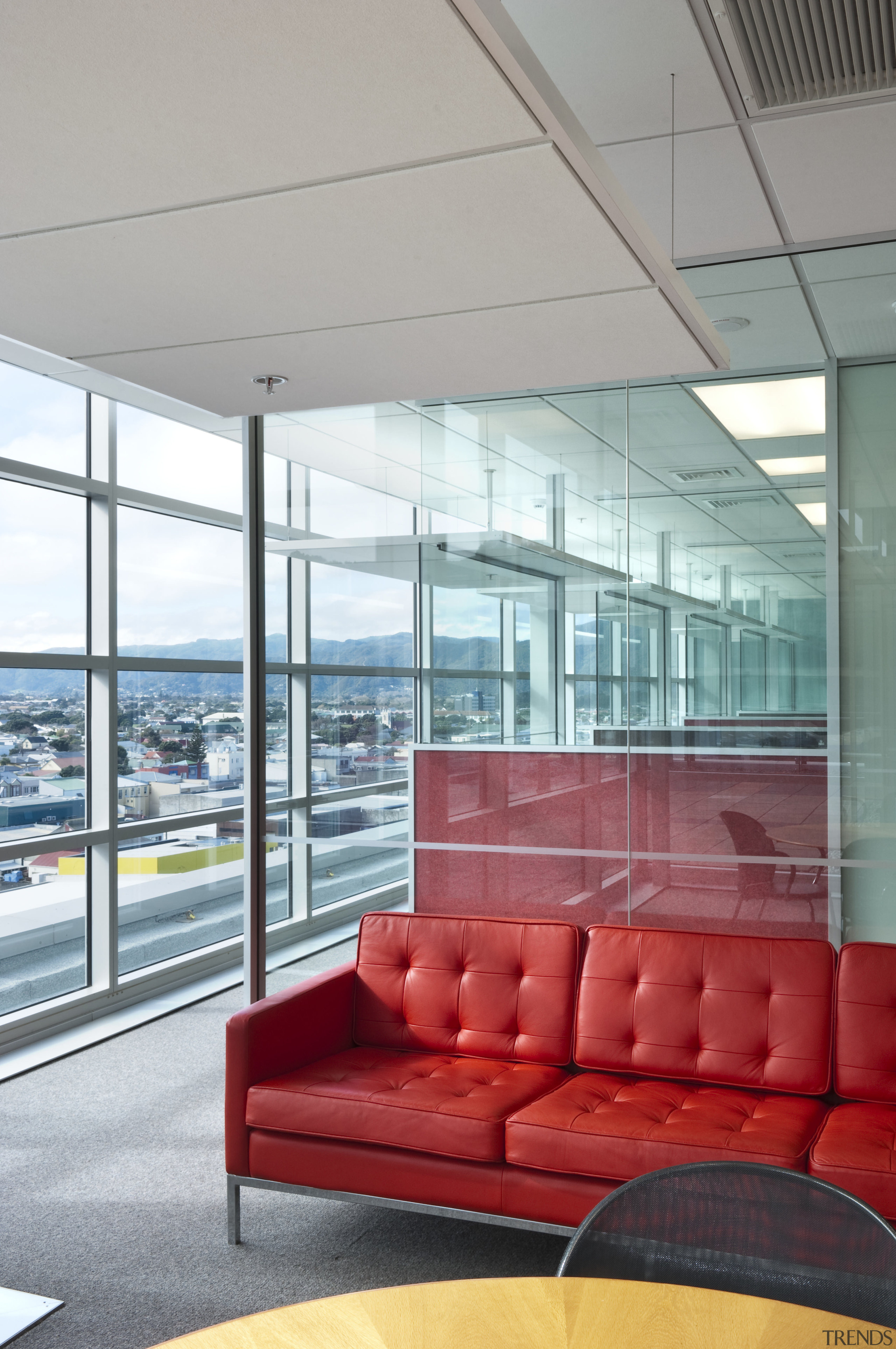 Interior view of seating area at the the architecture, ceiling, daylighting, glass, interior design, window, gray