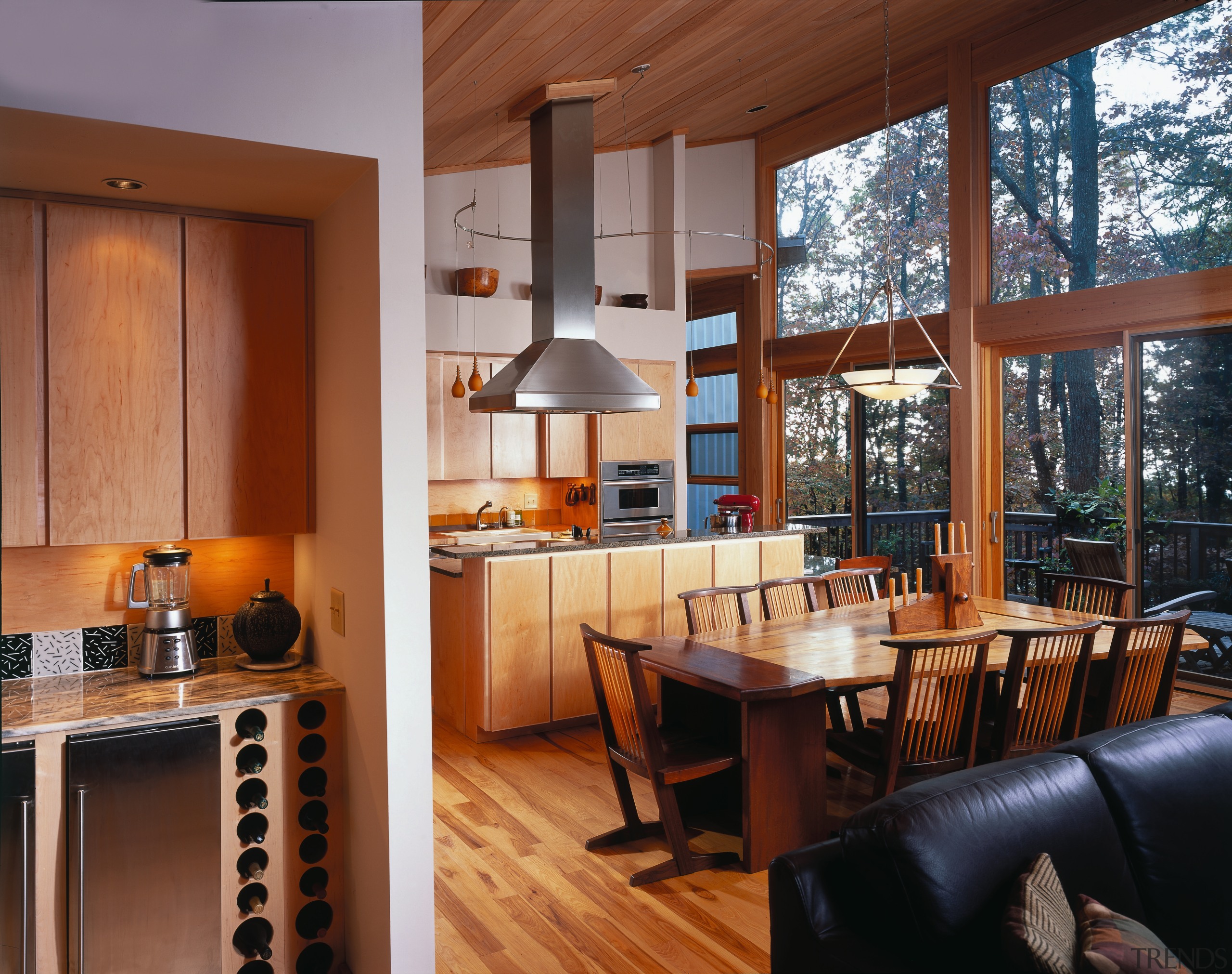 View of the kitchen and dining area, glimpse dining room, home, interior design, living room, real estate, window, wood, brown