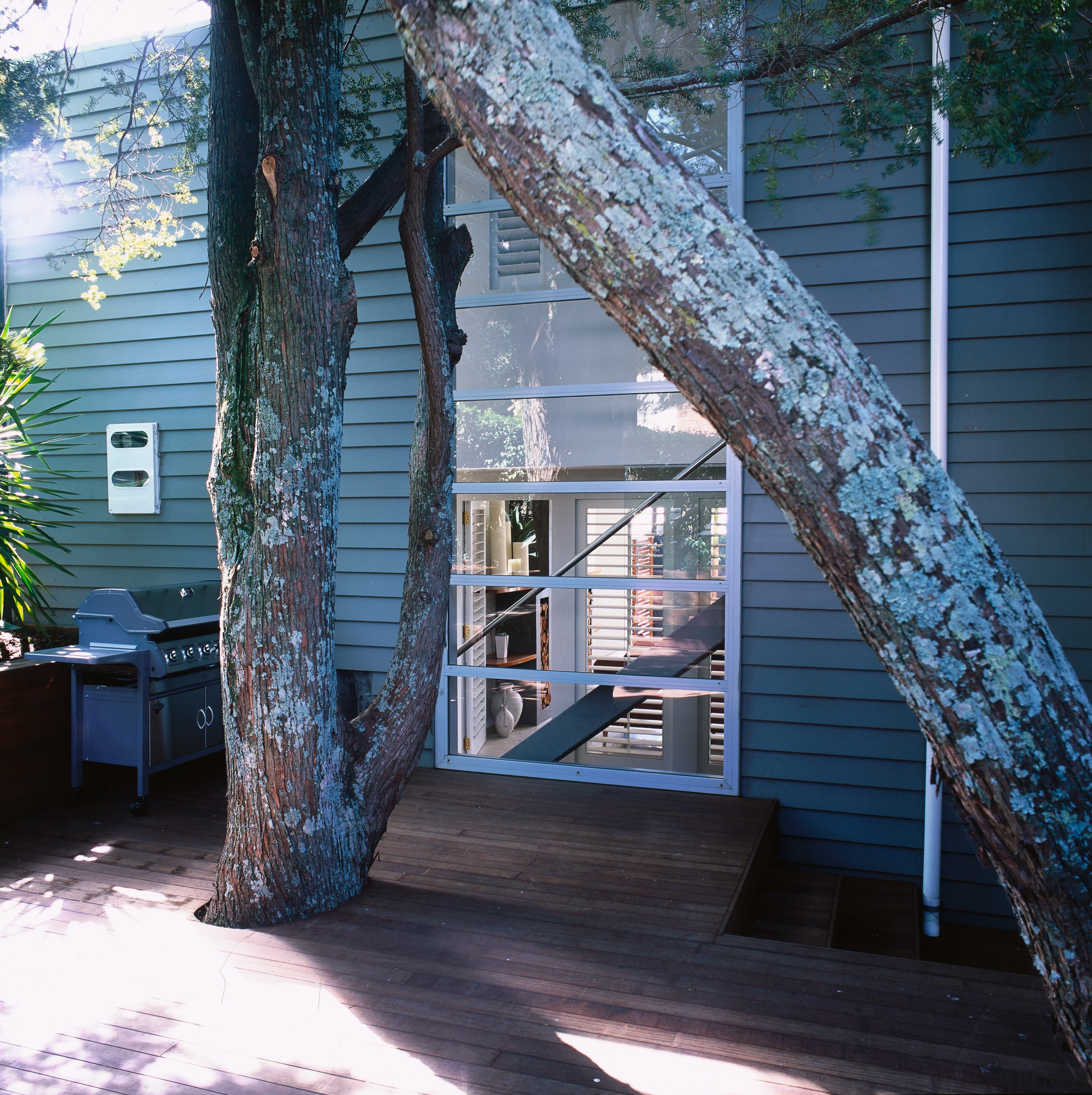 exterior of decking - exterior of decking - architecture, cottage, home, house, stairs, tree, window, wood, black
