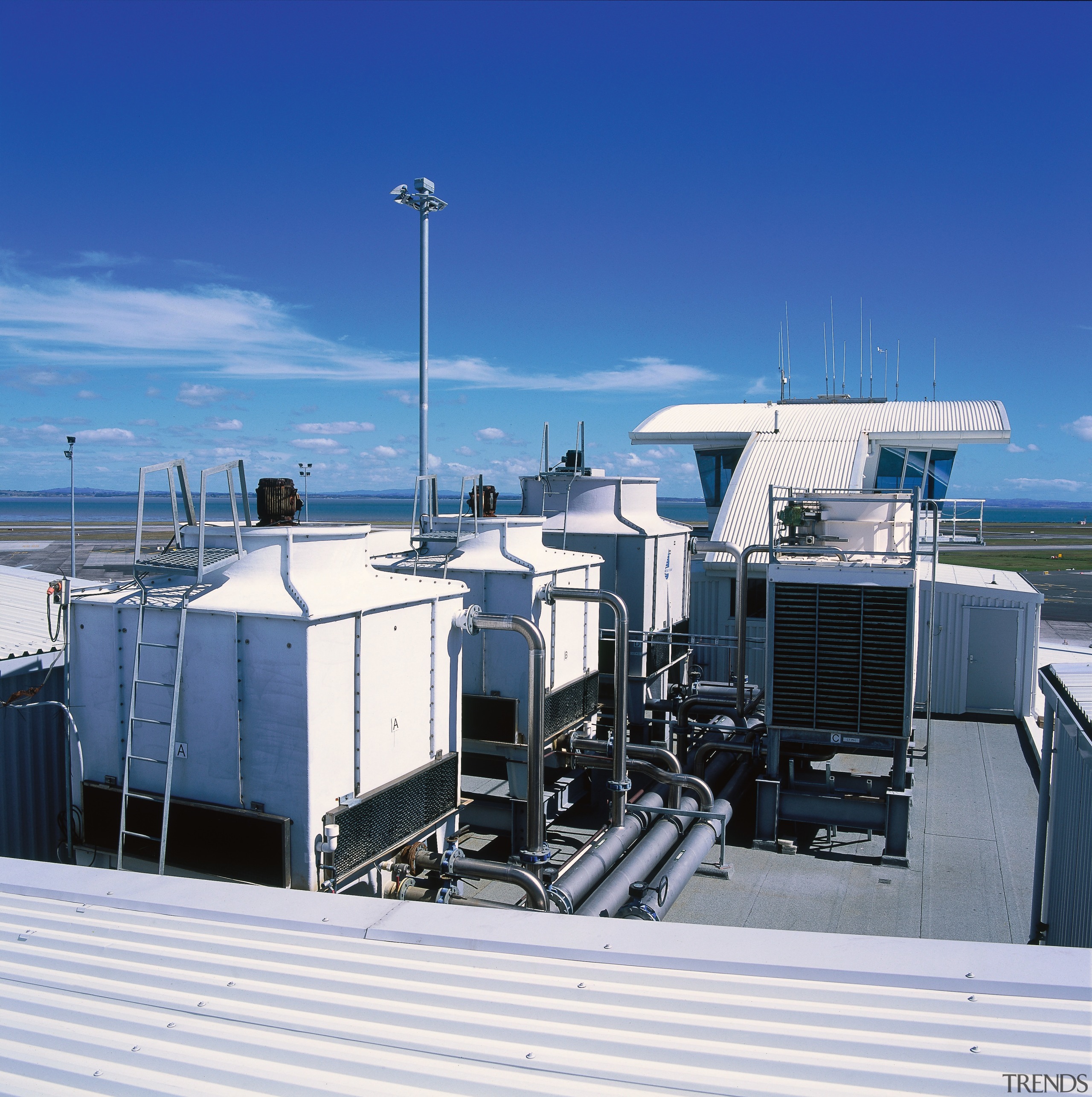 Cooling towers for airconditioning and ventilation systems on water, blue