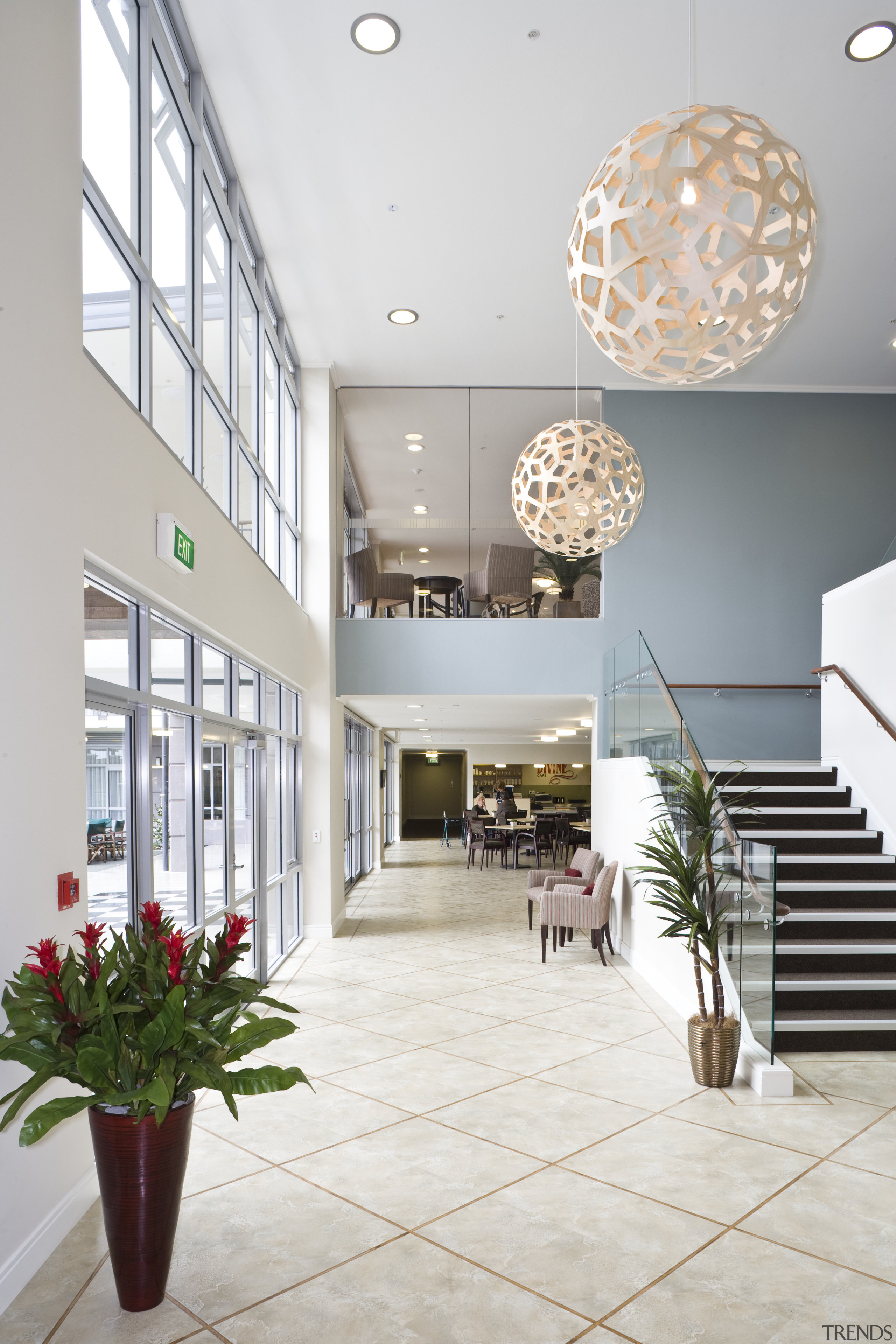 View of the main foyer at Summerset by ceiling, daylighting, floor, flooring, home, interior design, lobby, white