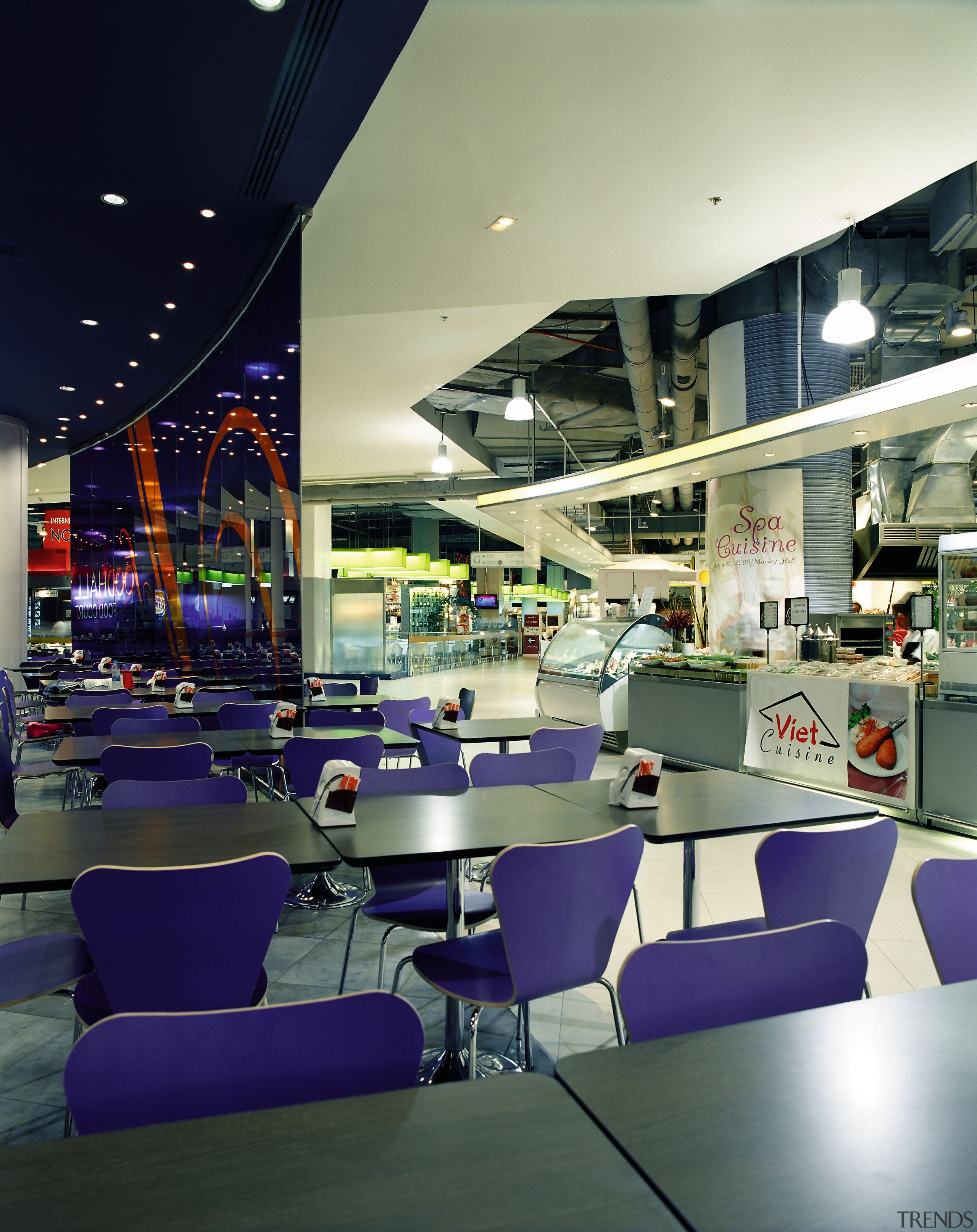 A interior view of the eatery in the interior design, blue
