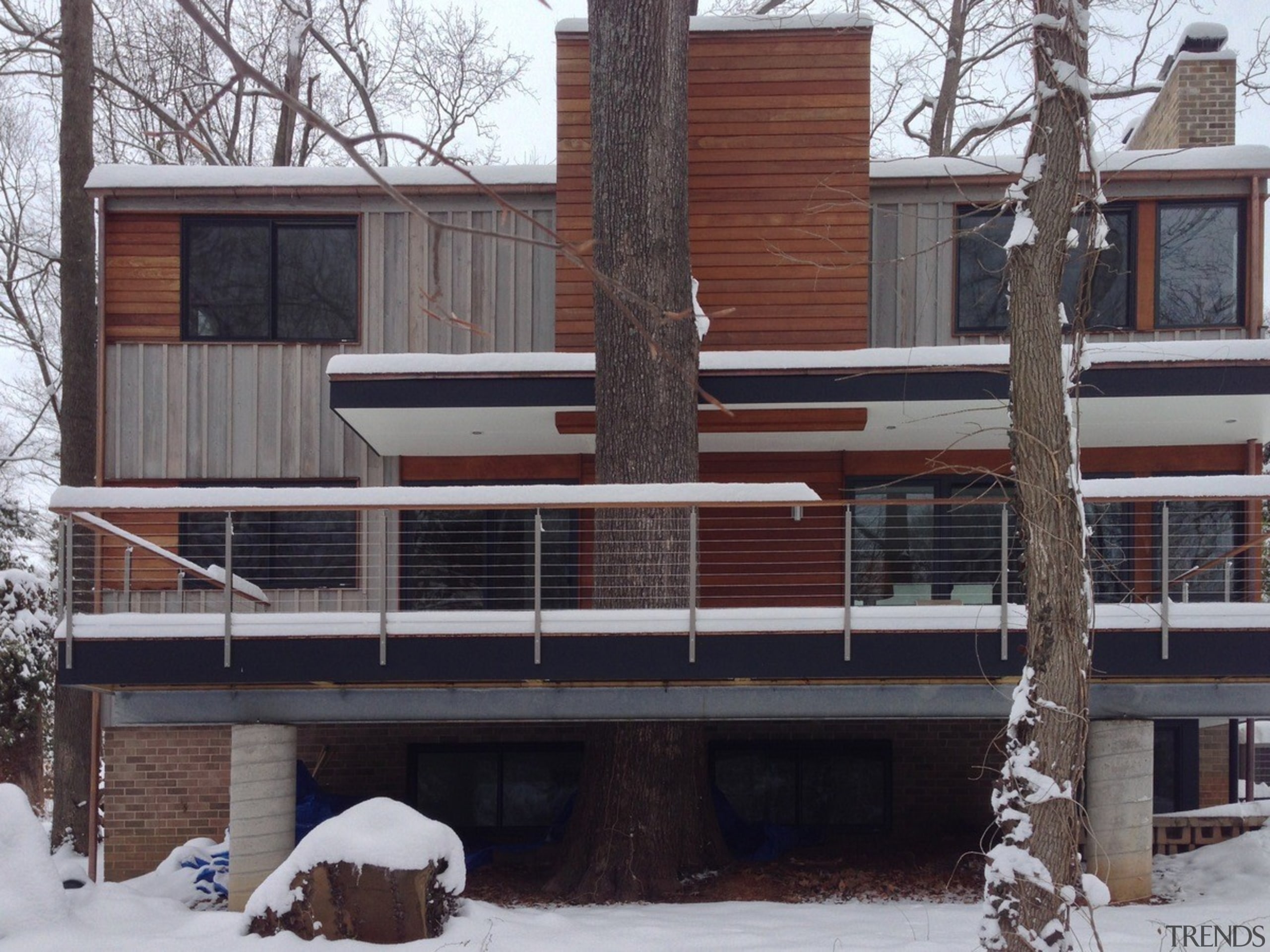 The home in winter - The home in architecture, building, facade, home, house, neighbourhood, property, residential area, siding, snow, window, winter, gray, black