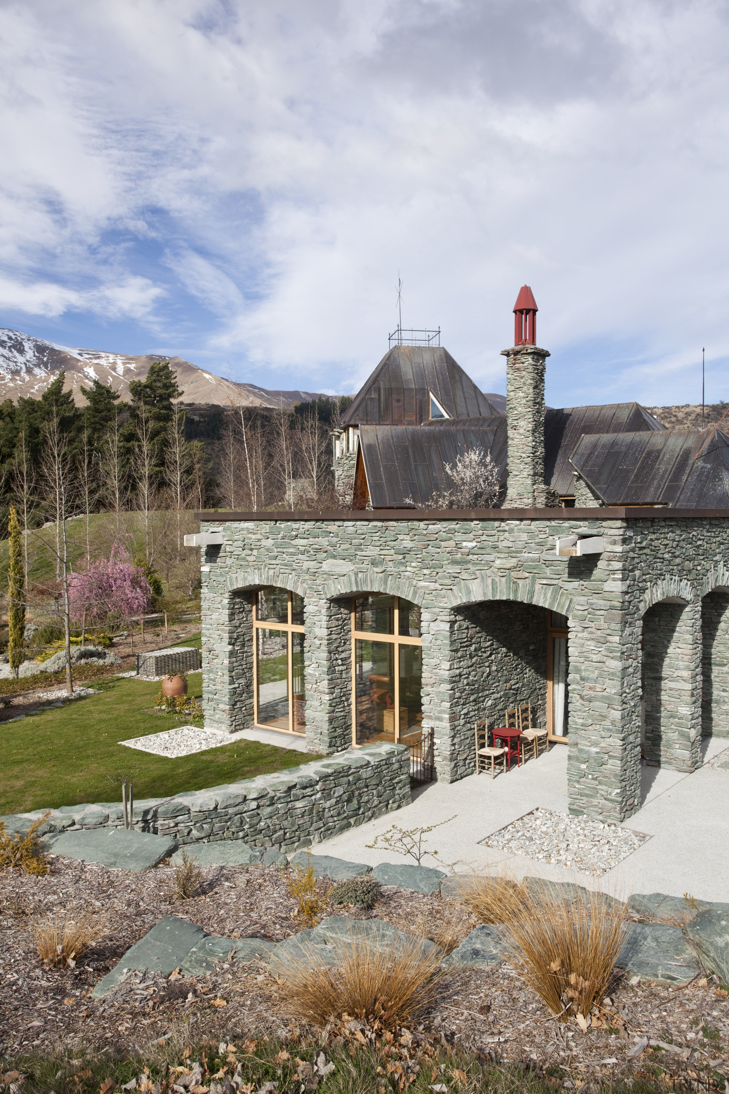 This home in Queenstown was renovated by architect cottage, home, house, real estate, roof, sky, gray, white