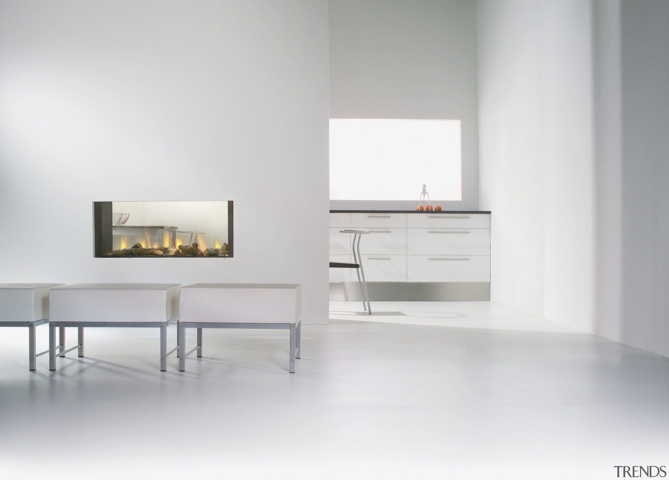 Hot new looks - Faber gas fires come floor, flooring, furniture, hearth, interior design, product design, table, white, gray