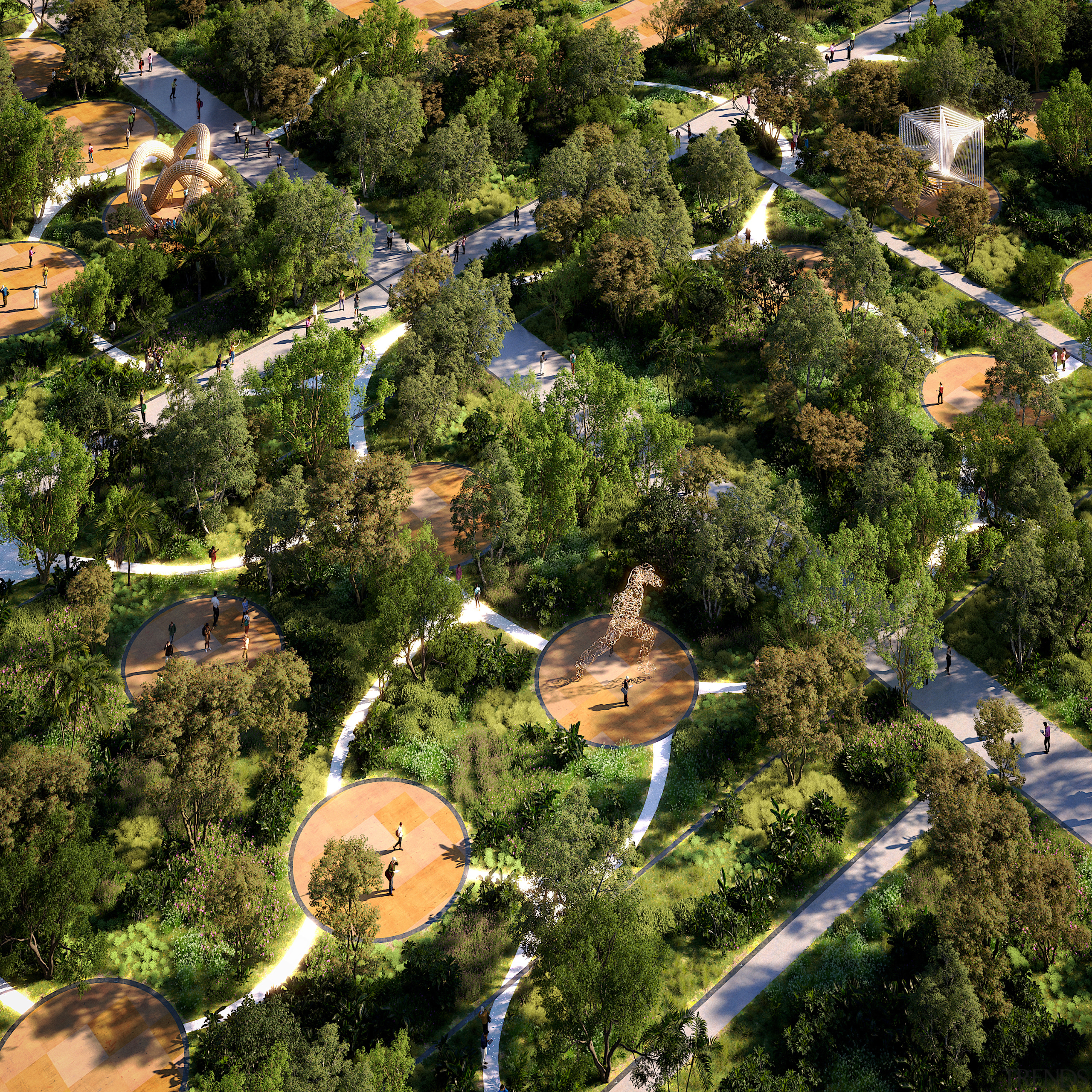 The project's imagined park complete with giant sculptures. 