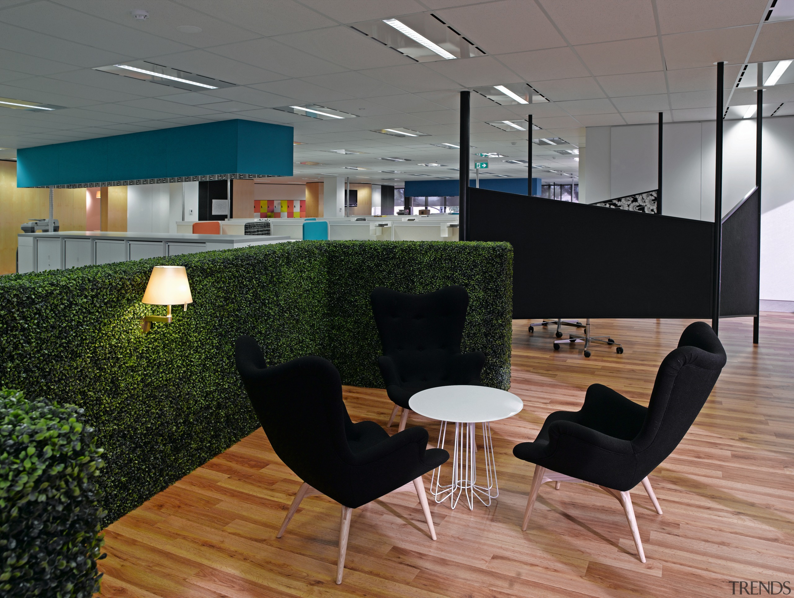 Image of the Westpac Epping Office which underwent architecture, chair, floor, furniture, interior design, lobby, office, waiting room, gray, black