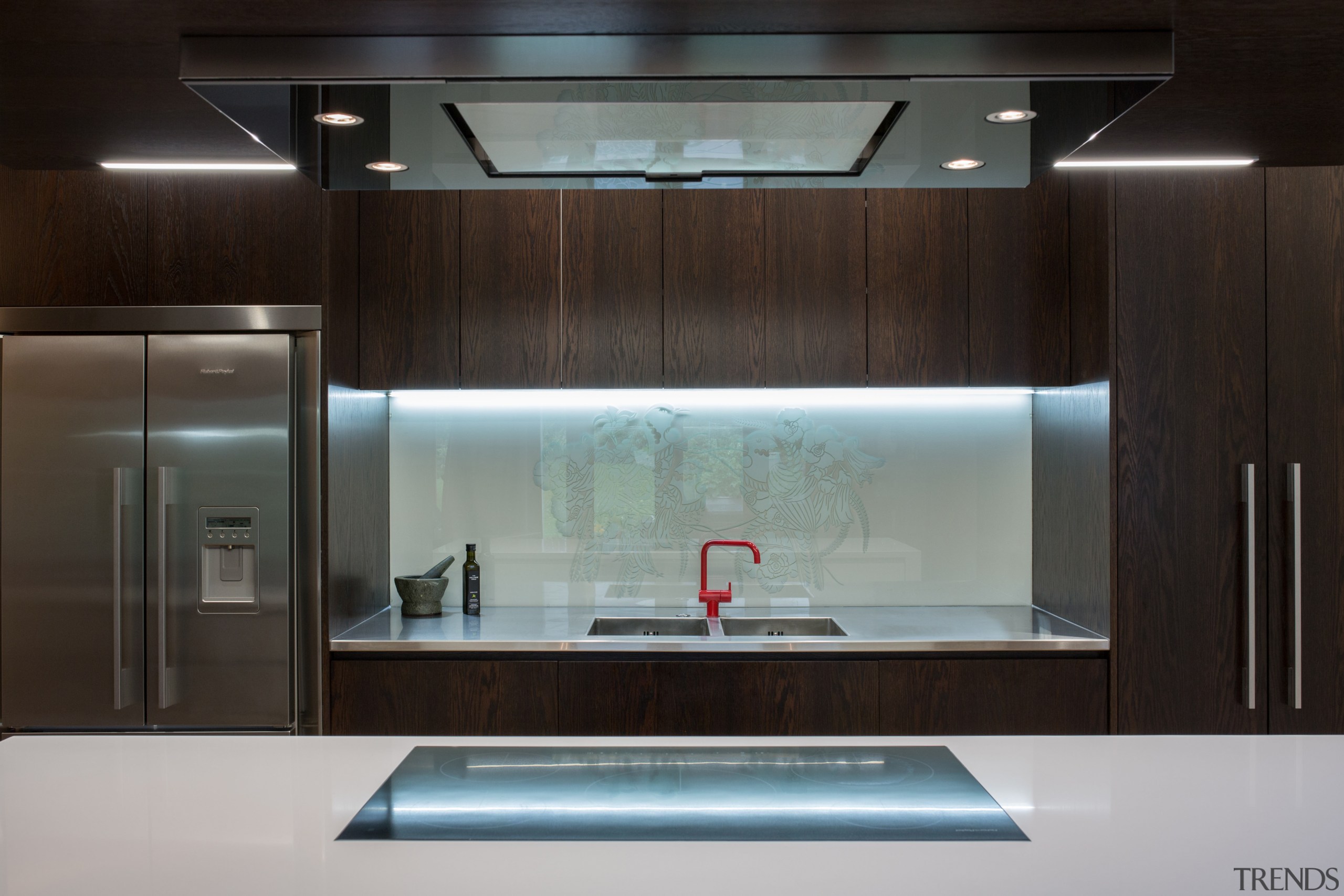 Contemporary kitchen with Fisher &amp; Paykel appliances countertop, interior design, kitchen, lighting, product design, under cabinet lighting, black, gray