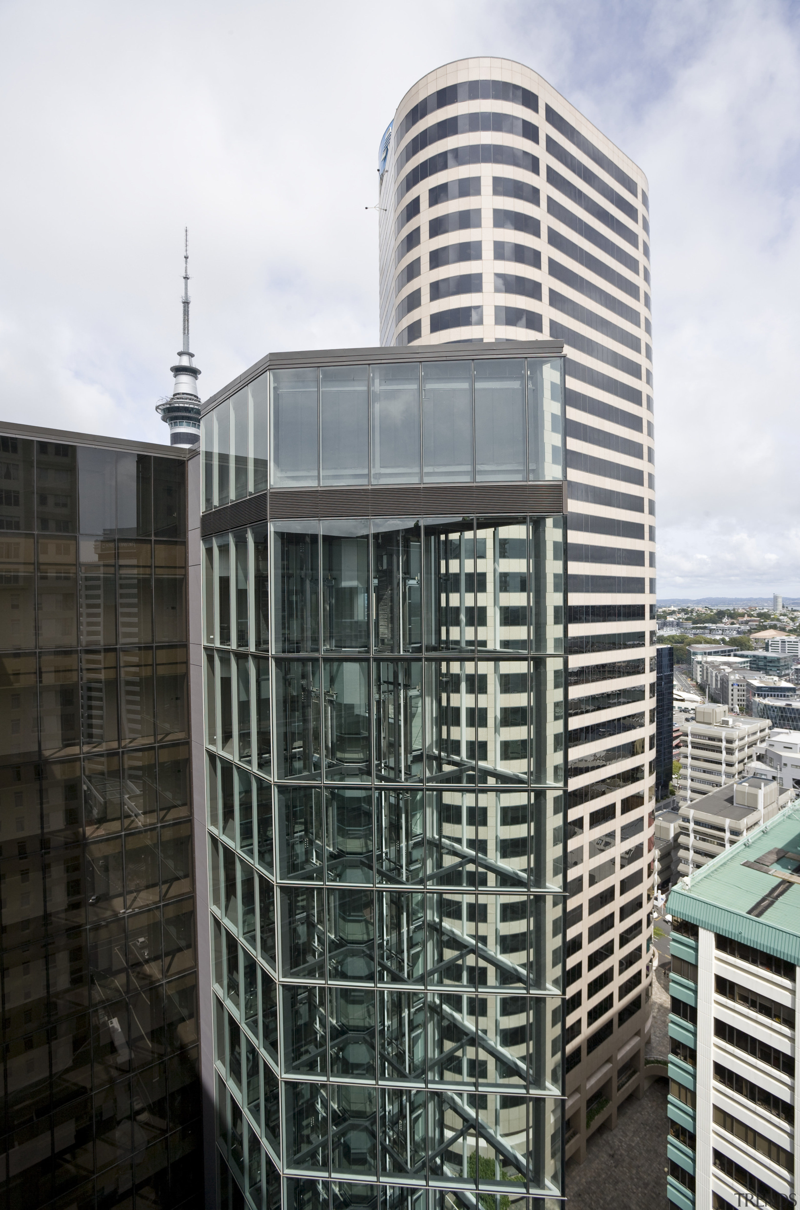 Exterior image of the Stamford apartments which Thermosash architecture, building, city, condominium, corporate headquarters, metropolis, metropolitan area, skyscraper, tower block, urban area, white, black