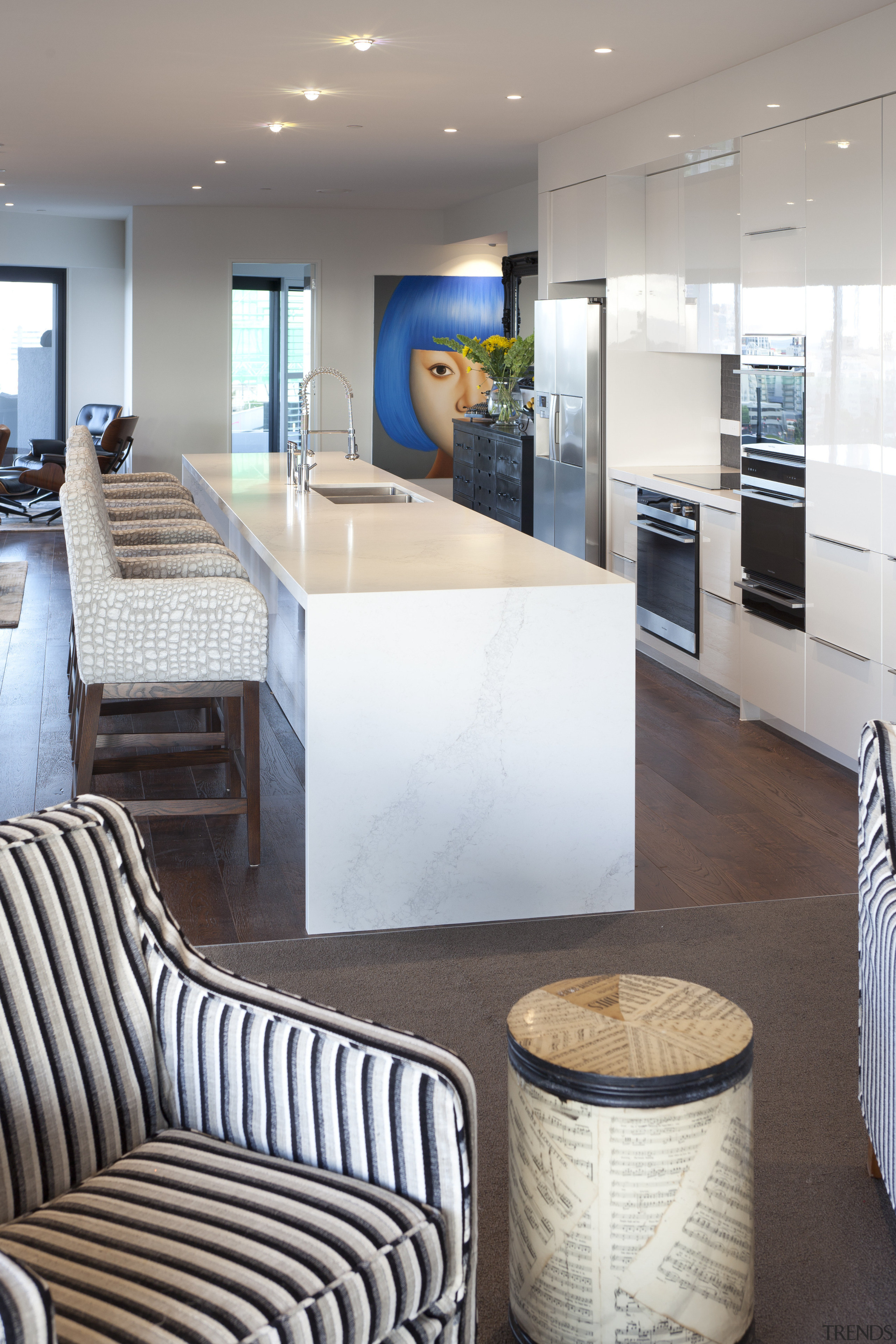 The clean white designer kitchen in this Hopetoun countertop, interior design, kitchen, real estate, gray