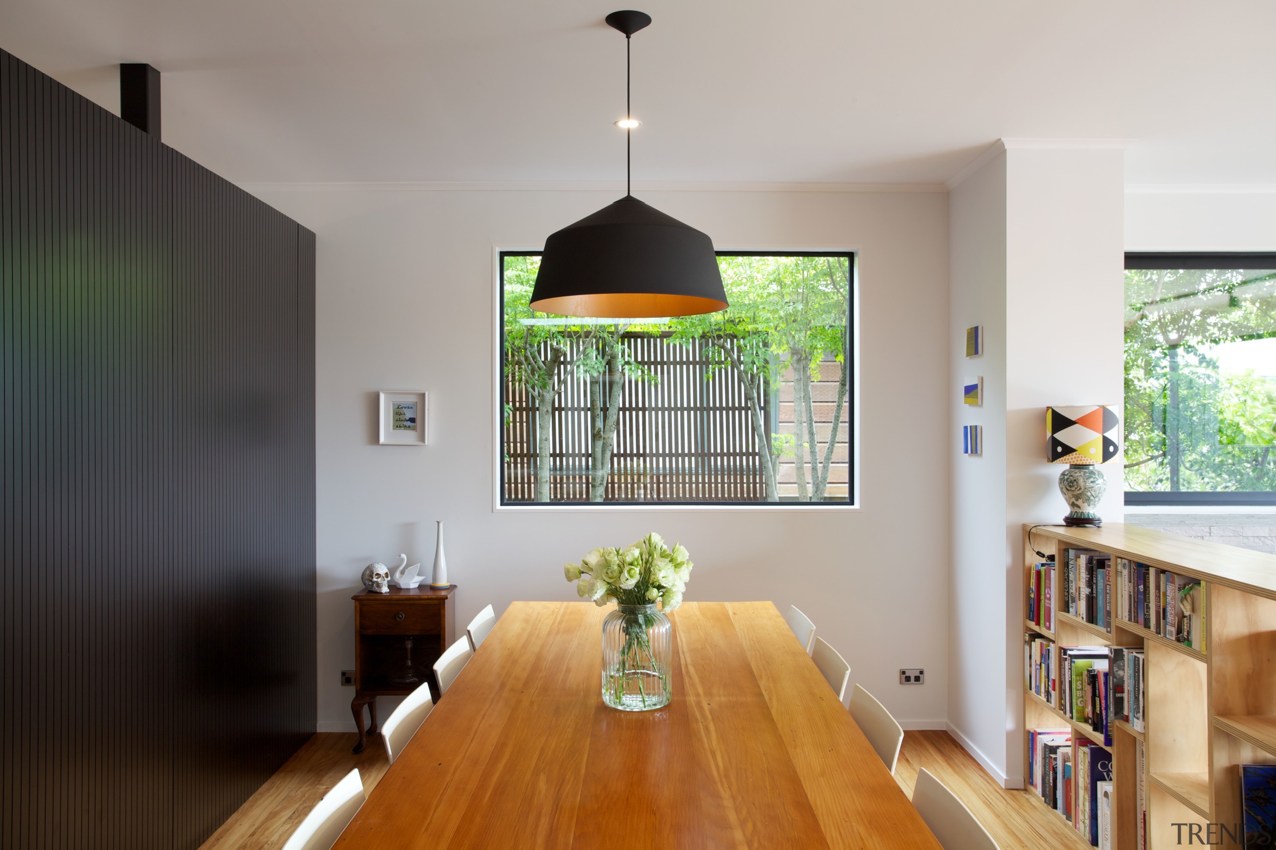 Contemporary black box addition to older home the ceiling, dining room, home, house, interior design, real estate, room, gray
