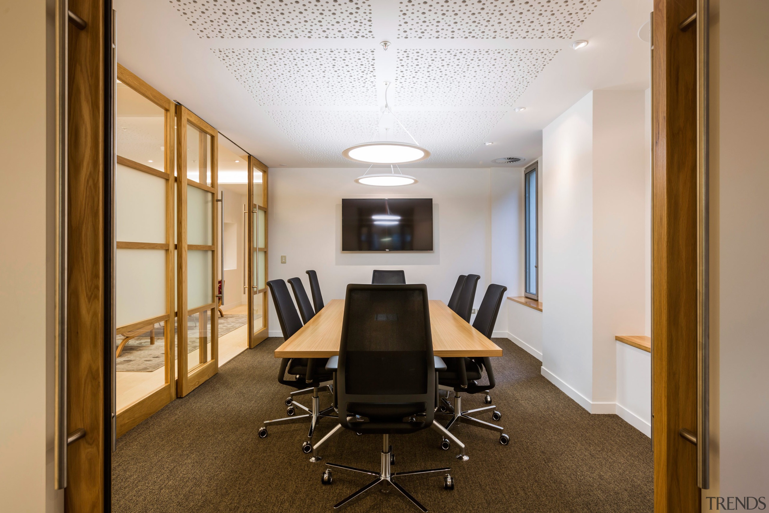 Our clients required a high quality fitout providing ceiling, conference hall, interior design, office, real estate, brown, gray