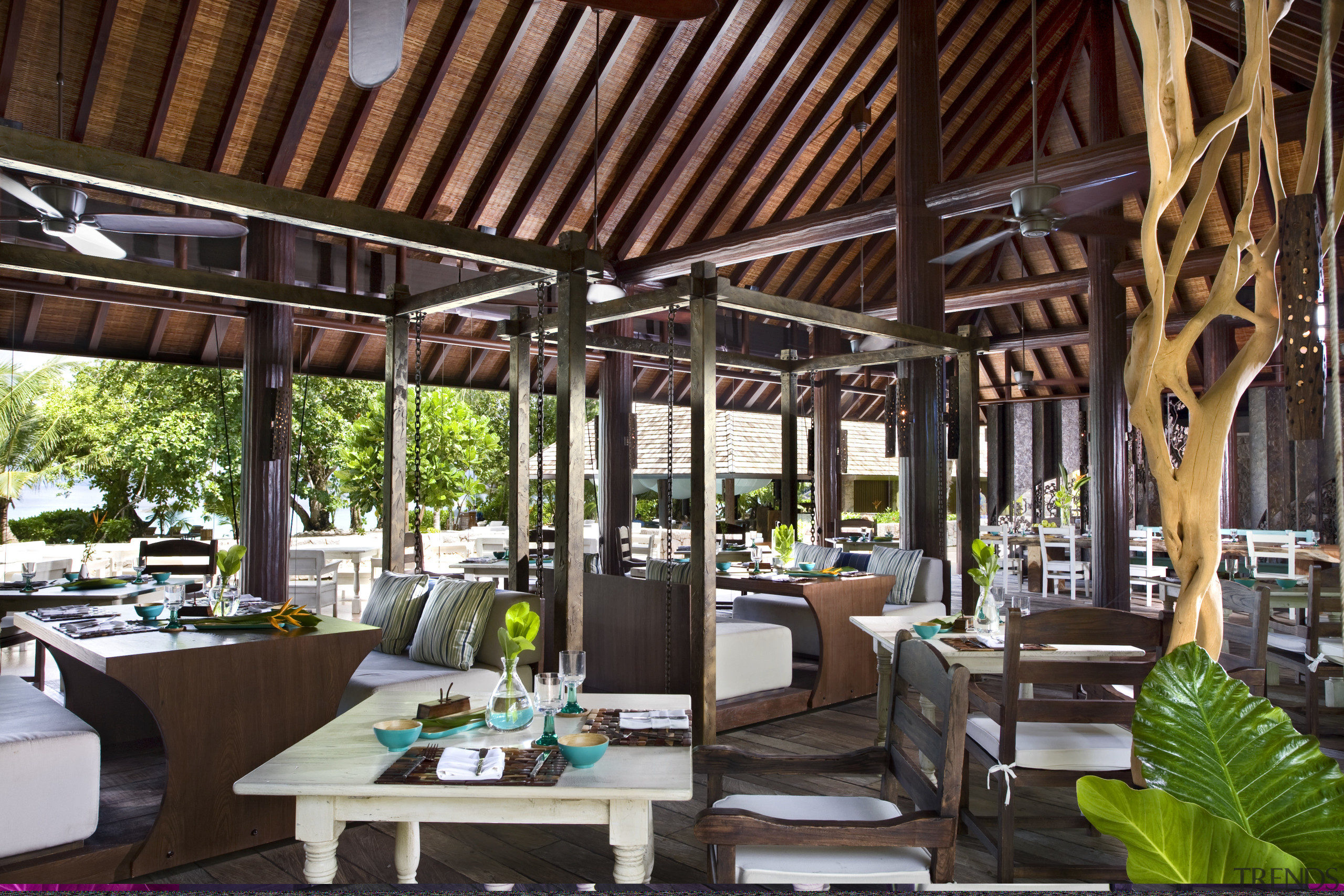 View of Four Seasons Seychelles high-end resort - interior design, resort, restaurant, black