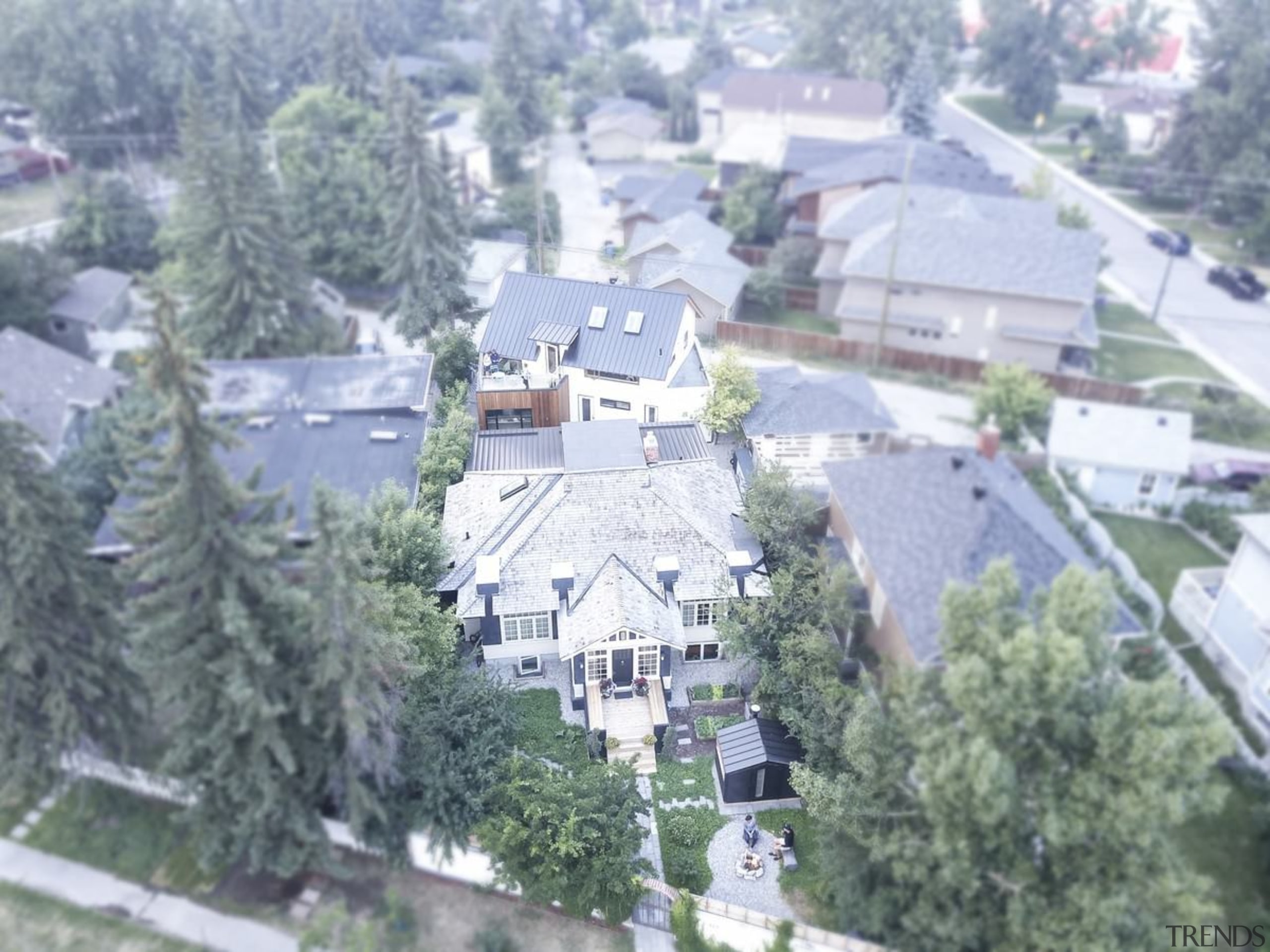 Another sky-high view of the home - Another aerial photography, bird's eye view, city, home, neighbourhood, real estate, residential area, roof, suburb, tree, village, gray