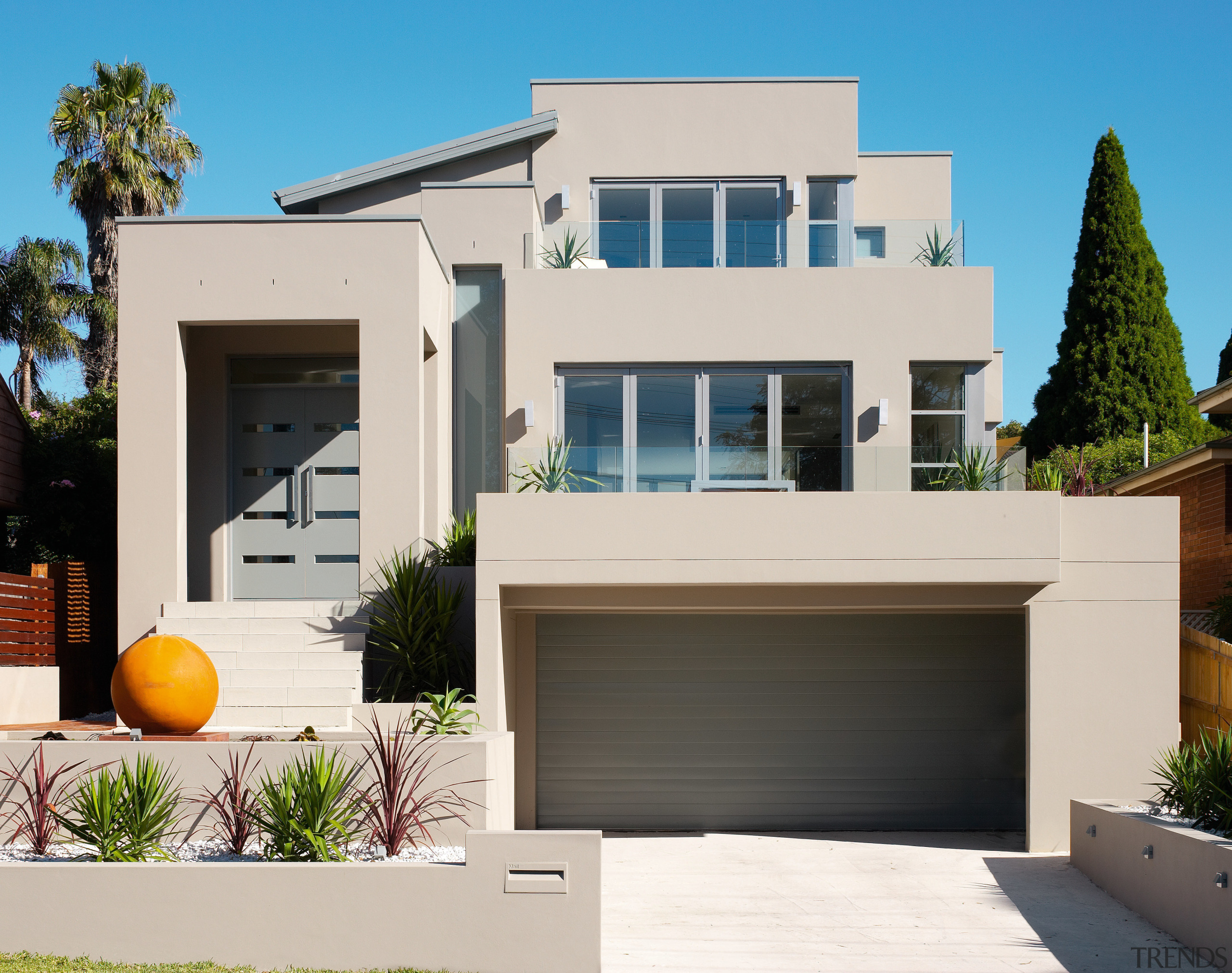 Large framed doorway on contemporary home - Large architecture, building, door, elevation, estate, facade, home, house, official residence, property, real estate, residential area, white