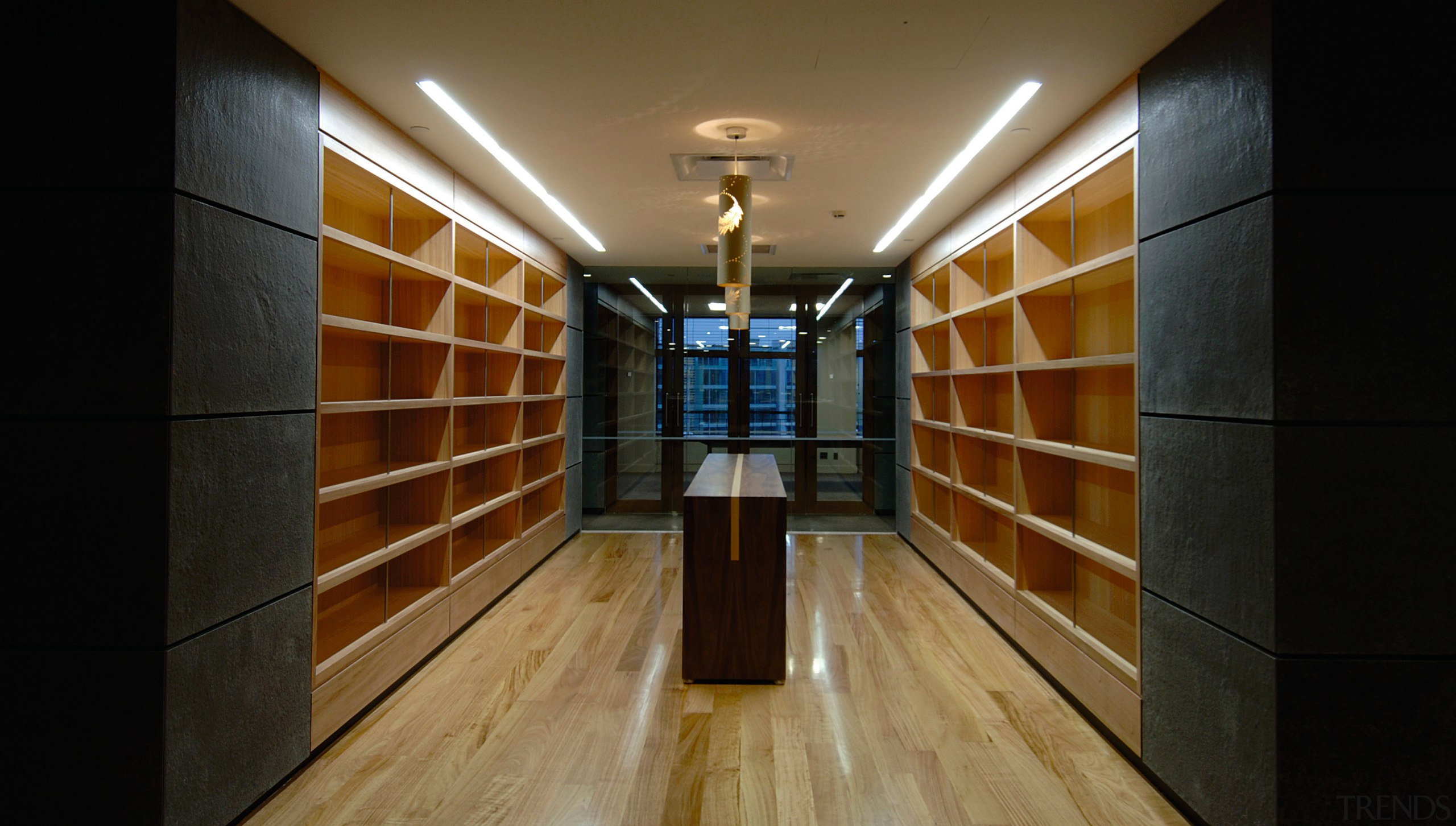 A view of the various interior layouts created architecture, ceiling, floor, flooring, hardwood, interior design, lighting, lobby, wood, black, brown