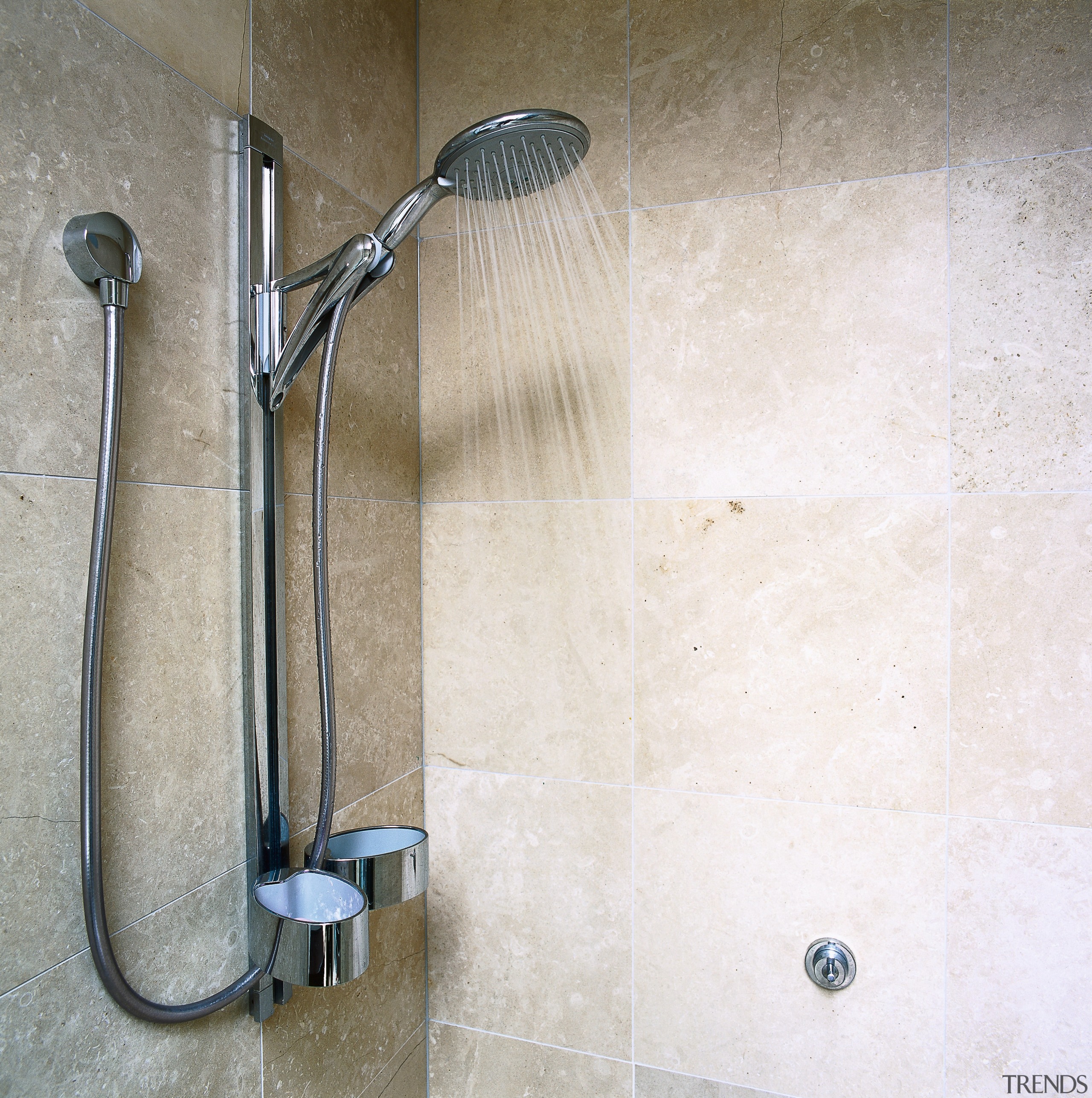 view of the stainless shower system - view bathroom, plumbing fixture, shower, tap, tile, white, gray