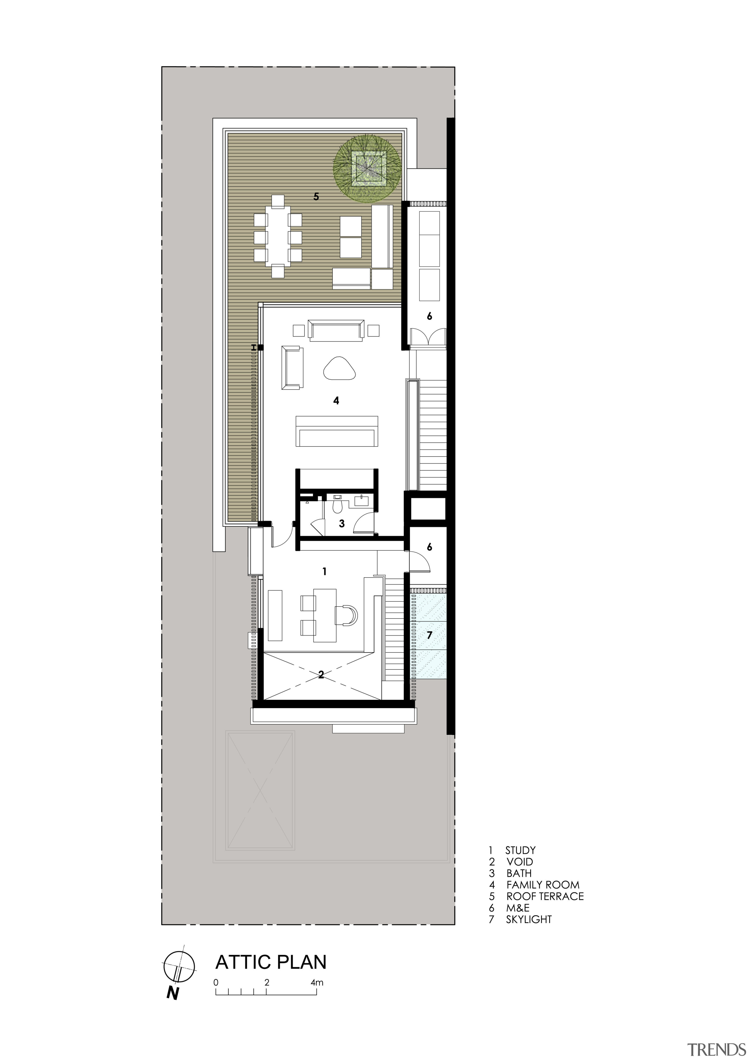 Plan of level 3 of contemporary new semi-detached area, floor plan, plan, product, product design, schematic, white