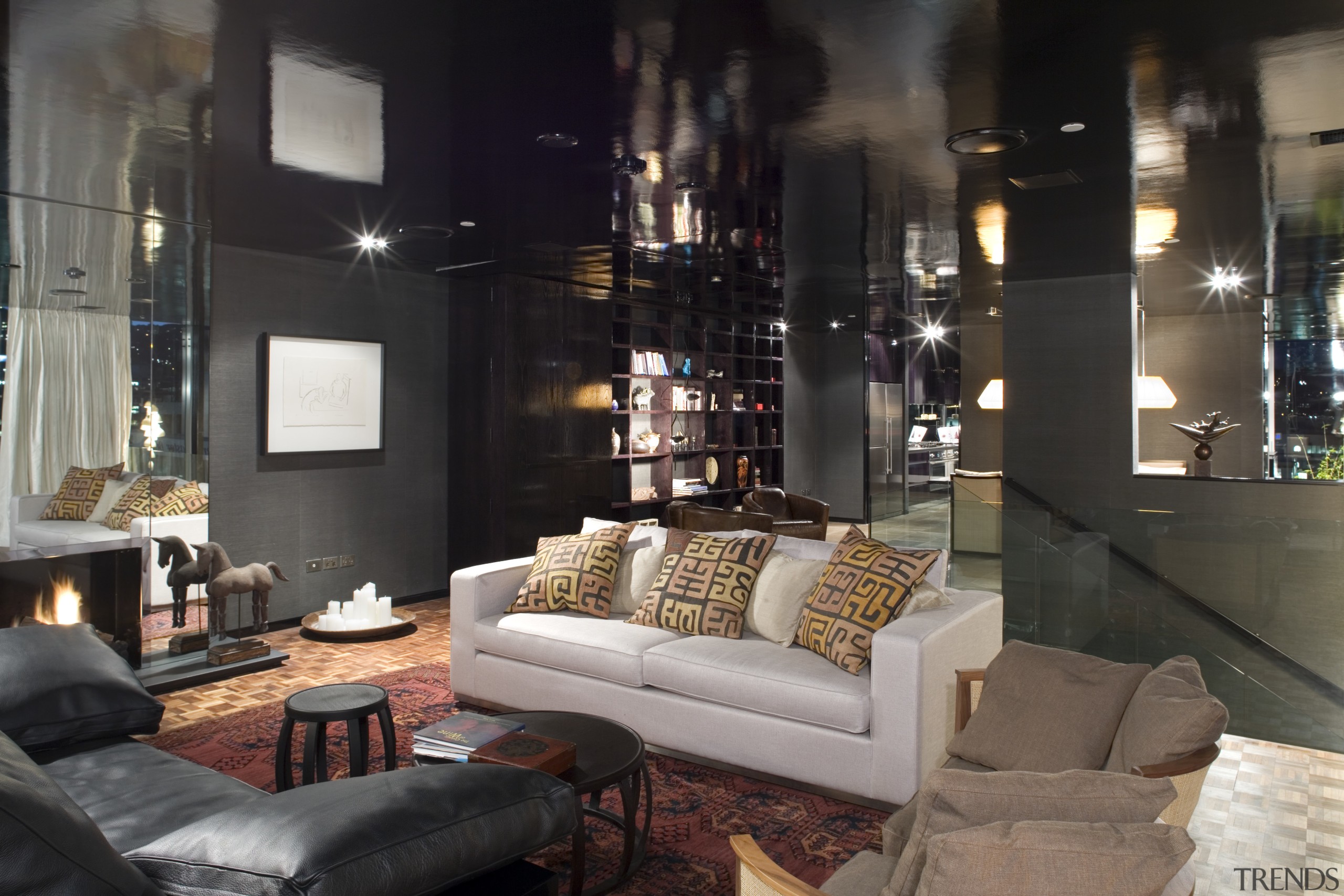 An interior view of this apartment living area furniture, home, interior design, living room, lobby, room, black, gray