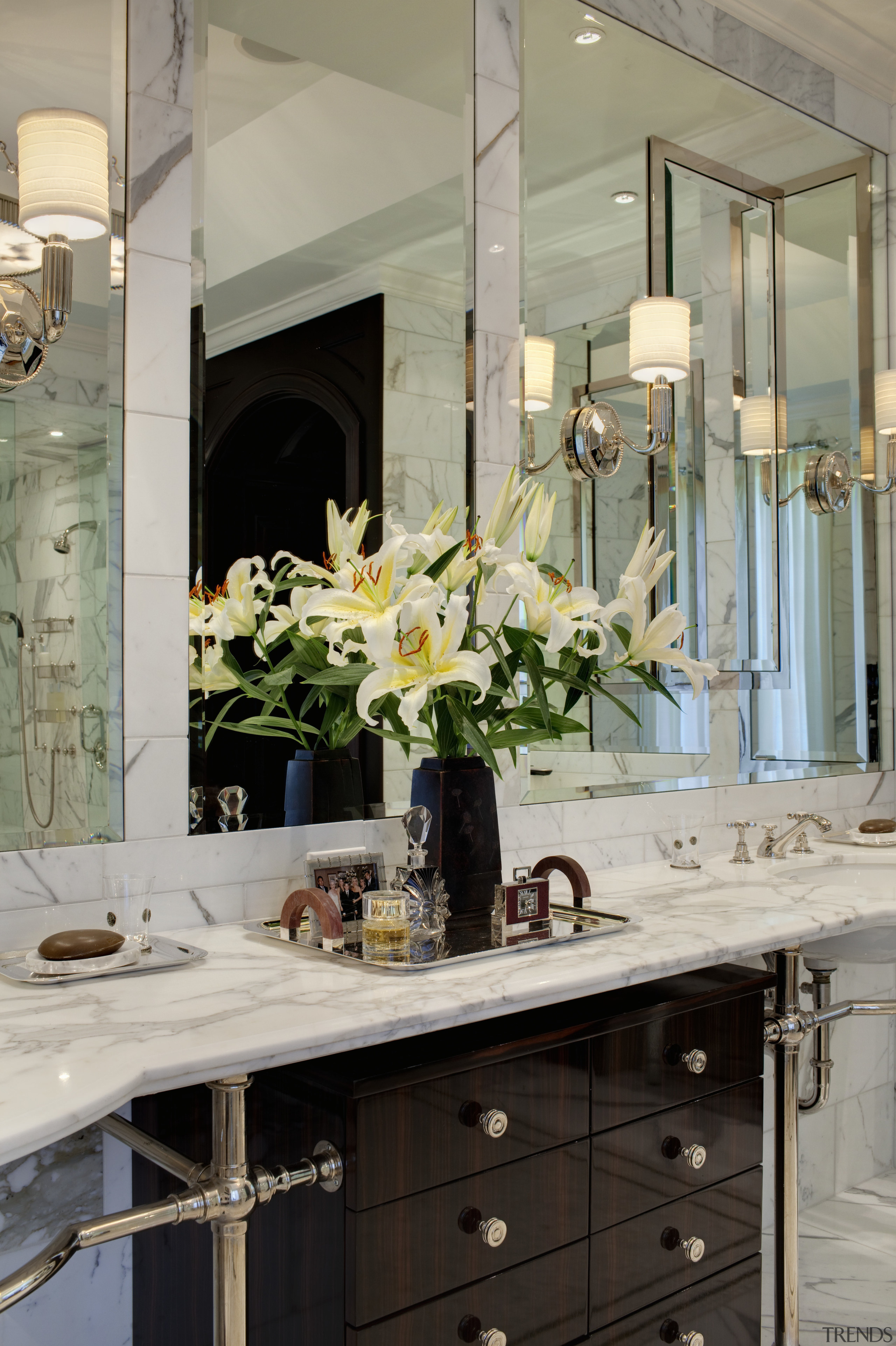 View of a luxury bathroom which features marble bathroom, countertop, home, interior design, kitchen, room, gray