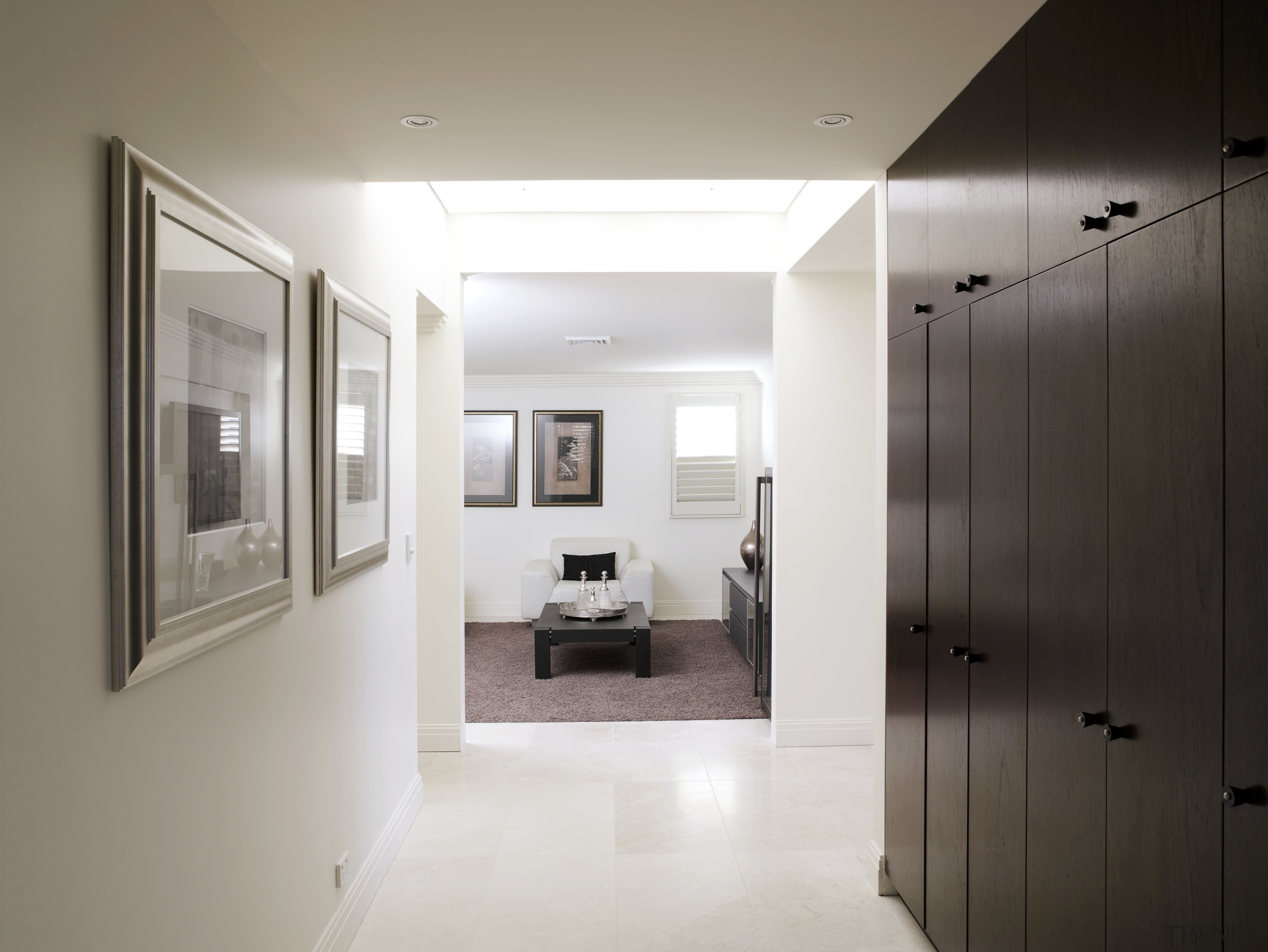 image of the hallway with the lounge area architecture, ceiling, floor, flooring, home, house, interior design, property, real estate, room, window, white, gray