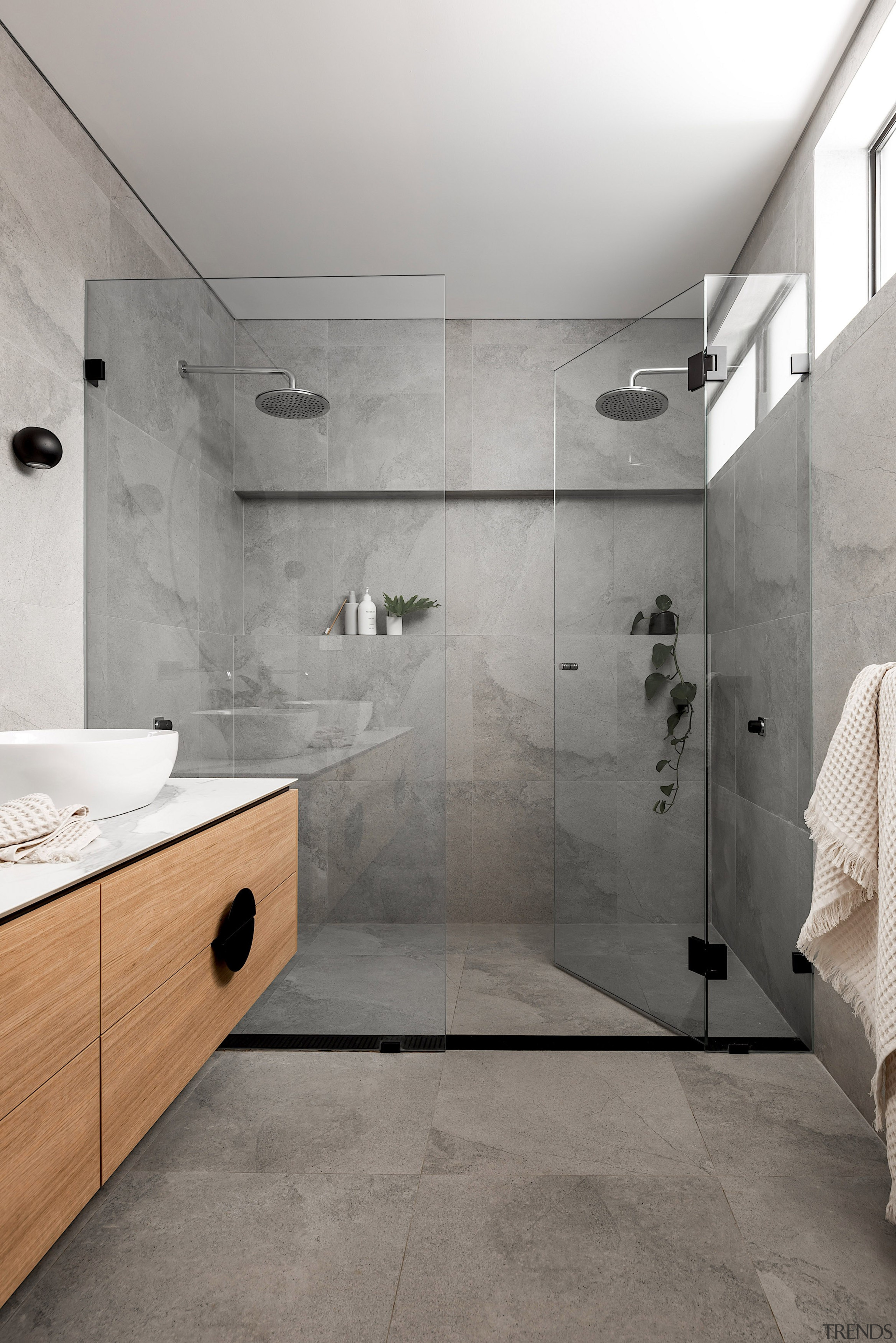 A generous double shower adds a sense of 